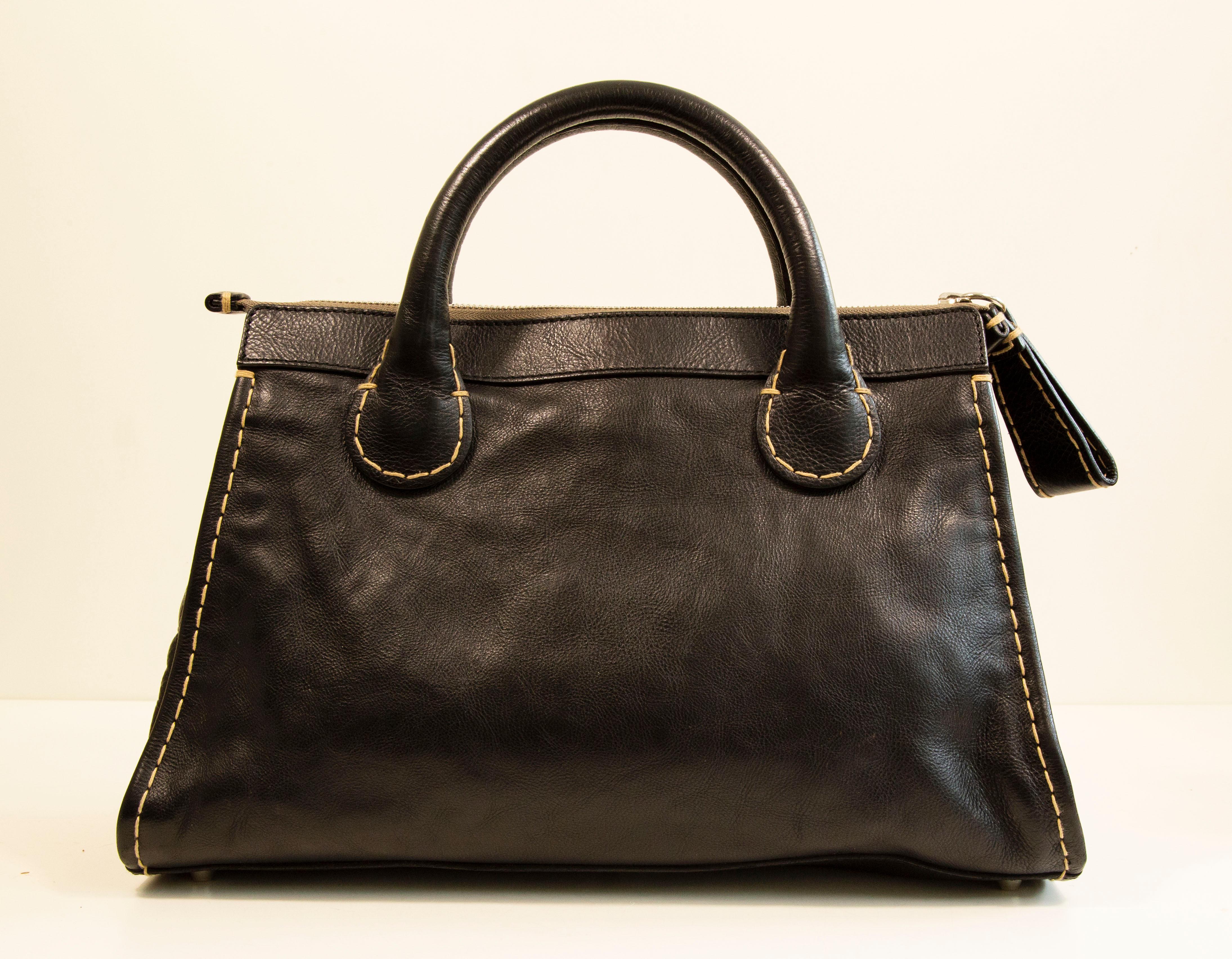2000s  Chloe Edith Top Handle Bag by Phoebe Philo in Black Leather 1