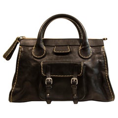 2000s  Chloe Edith Top Handle Bag by Phoebe Philo in Black Leather