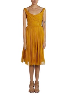 2000S CHLOE Golden Yellow Silk Chiffon Pleated 50S Style Dress