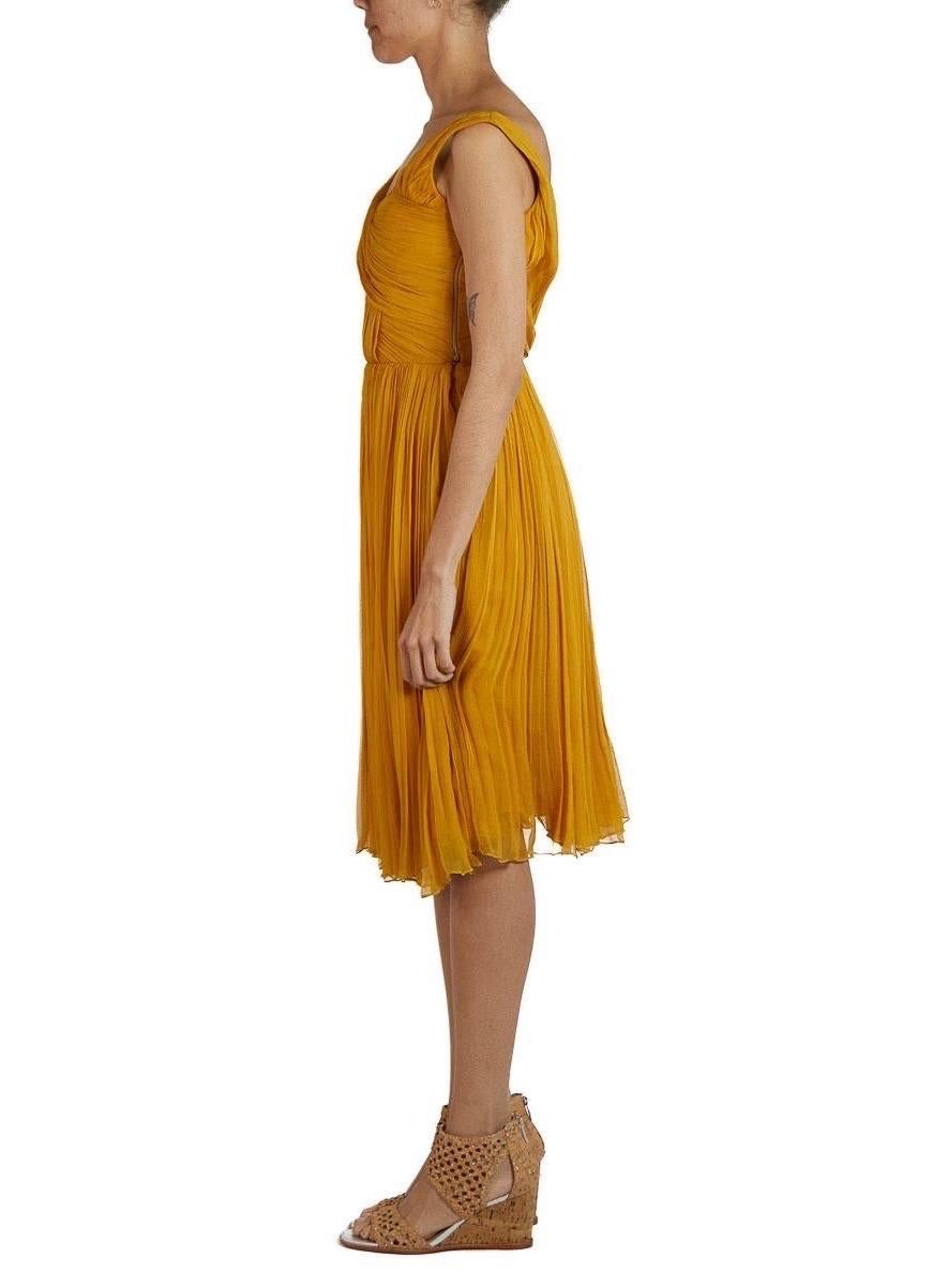 Women's 2000S CHLOE Golden Yellow Silk Chiffon Pleated 50S Style Dress For Sale