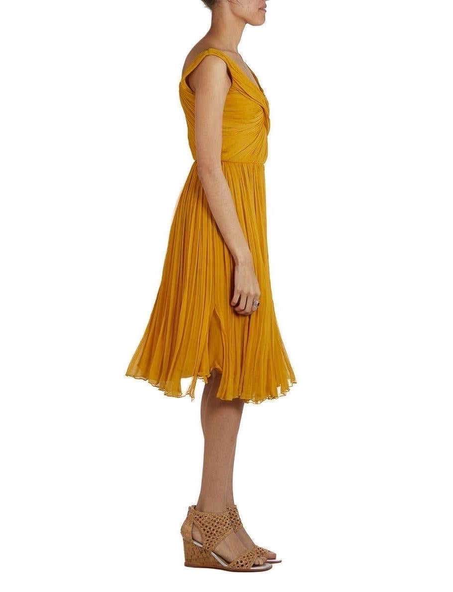 2000S CHLOE Golden Yellow Silk Chiffon Pleated 50S Style Dress For Sale 1