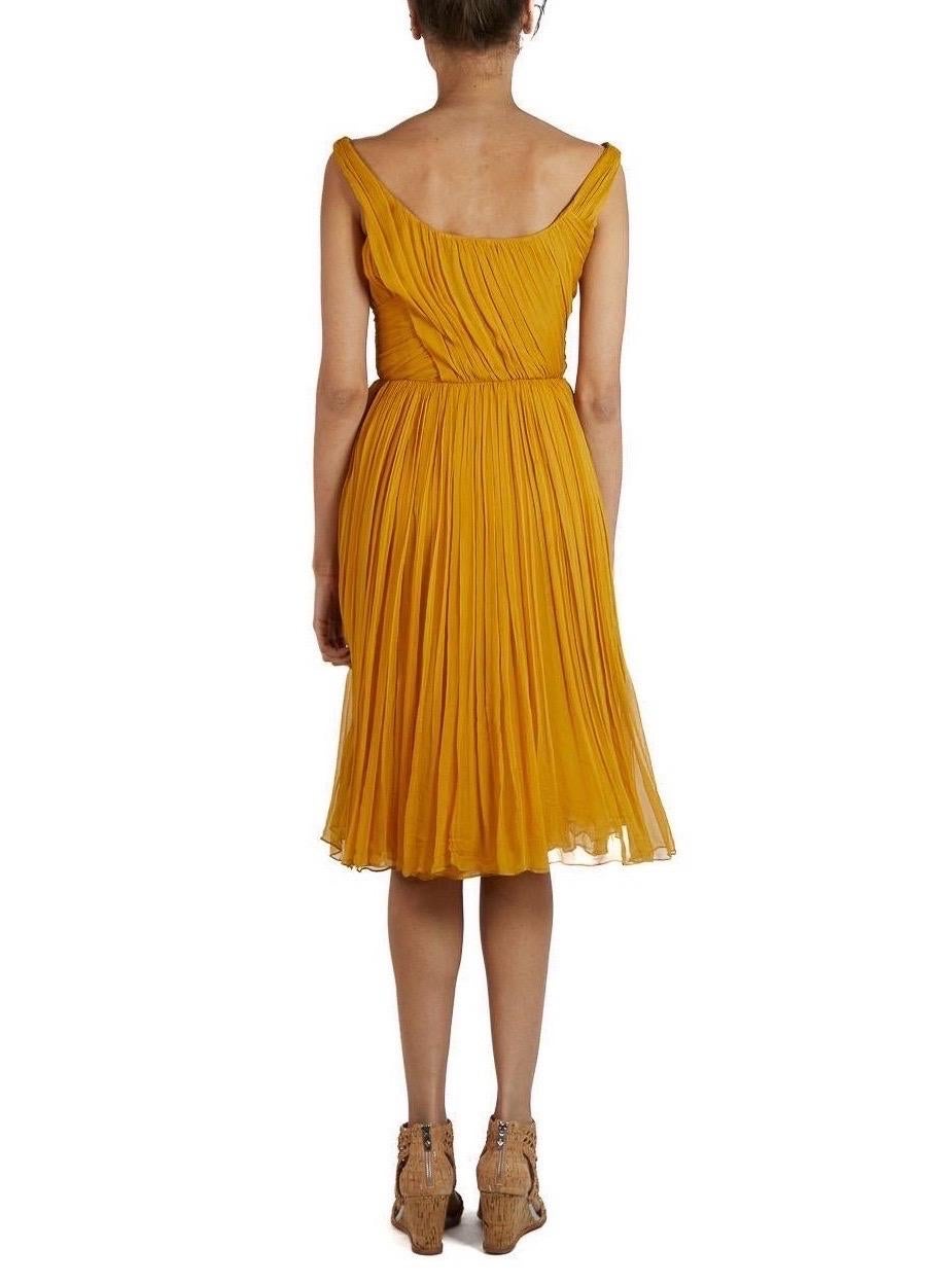 2000S CHLOE Golden Yellow Silk Chiffon Pleated 50S Style Dress For Sale 2