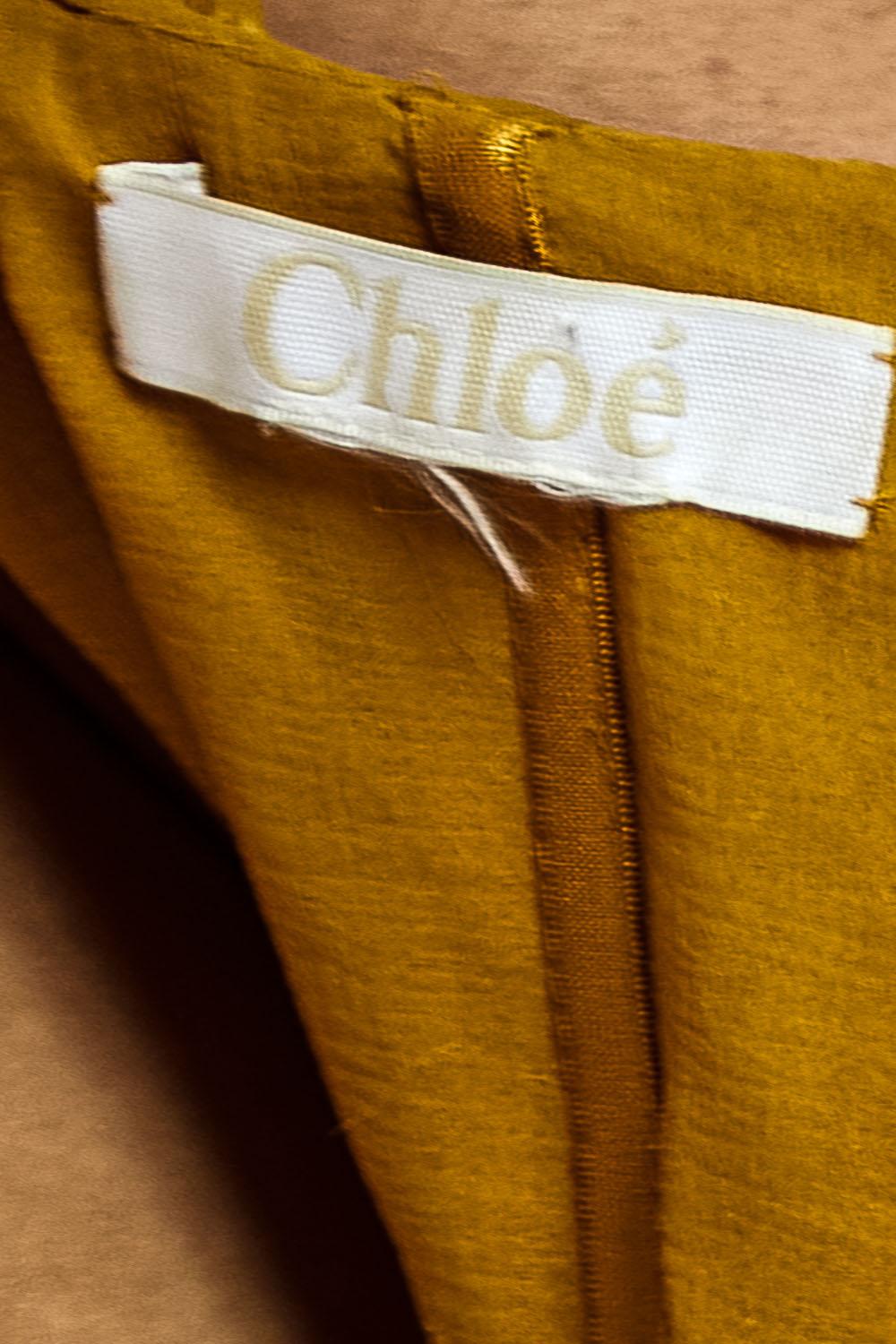 2000S CHLOE Golden Yellow Silk Chiffon Pleated 50S Style Dress For Sale 4