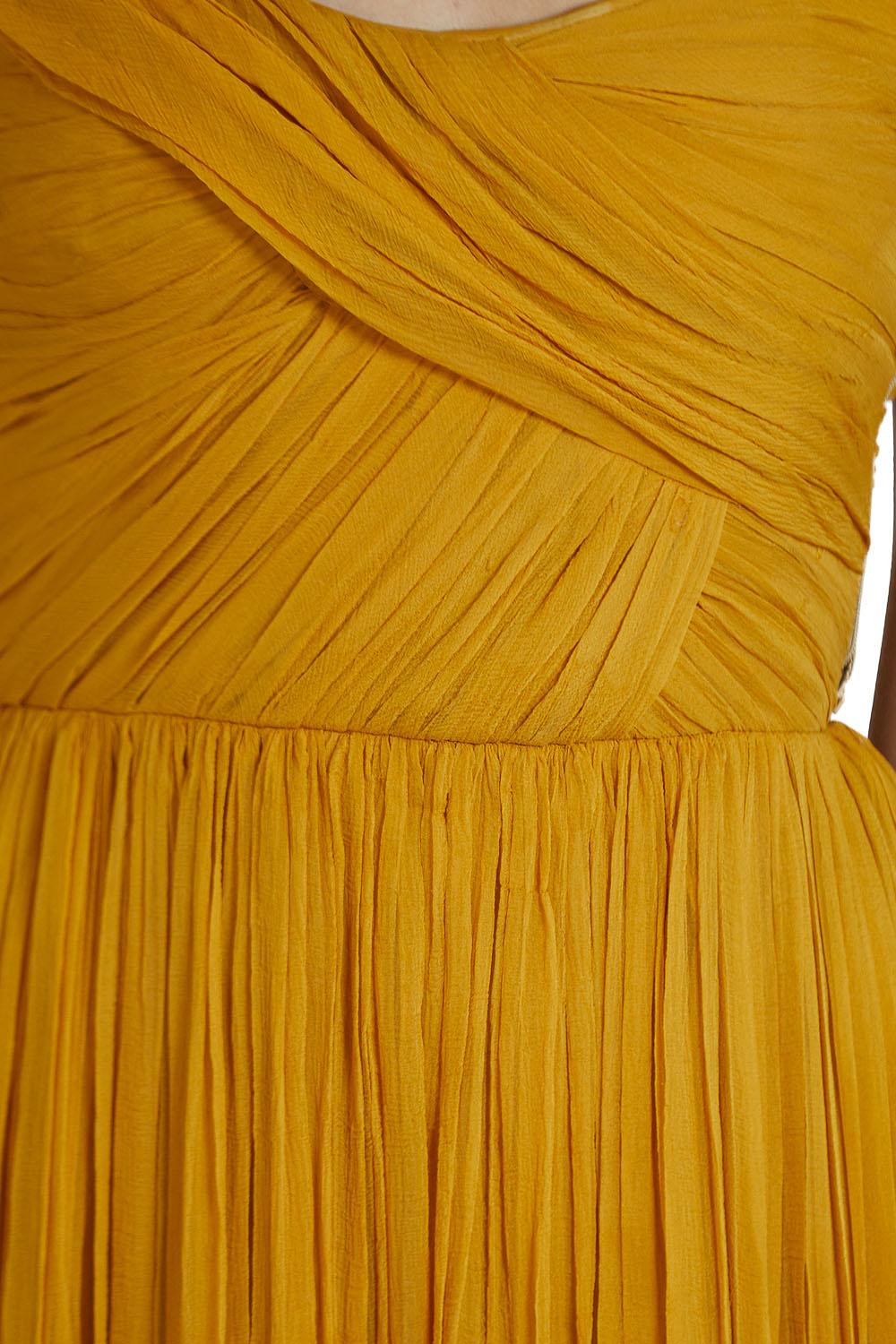 2000S CHLOE Golden Yellow Silk Chiffon Pleated 50S Style Dress For Sale 5