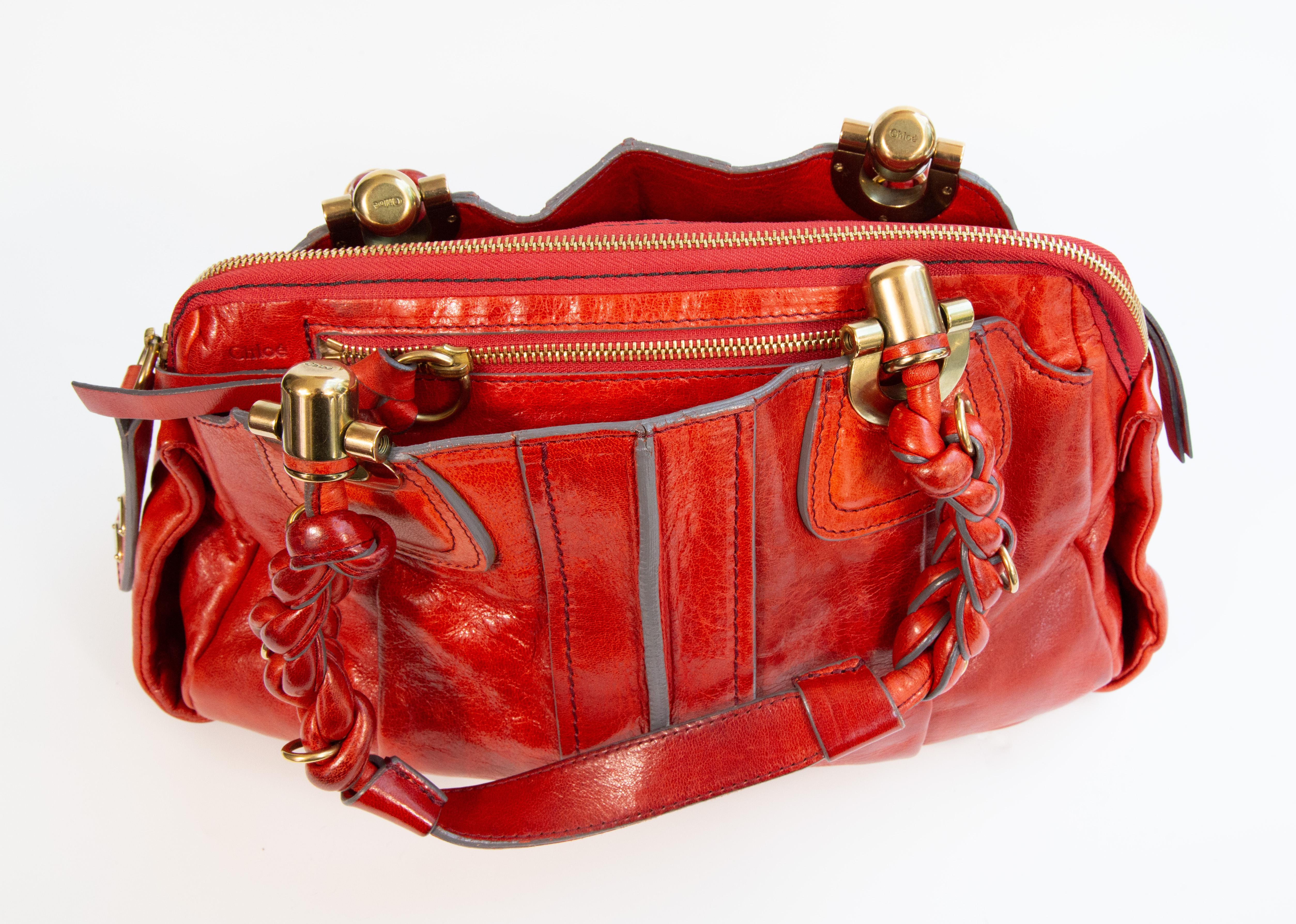 2000er Chloe Heloise Rote Leder-Umhängetasche im Angebot 6