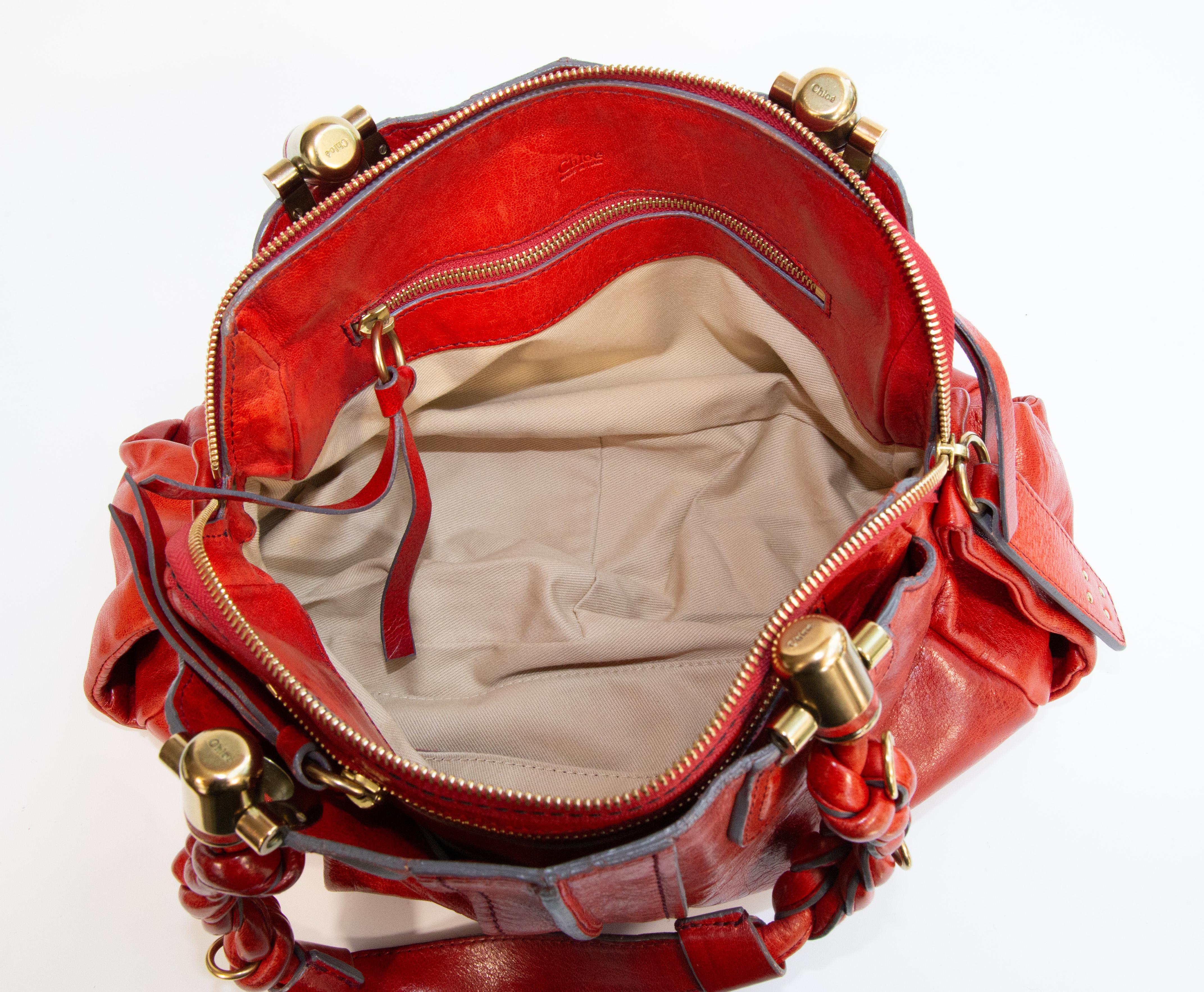 2000er Chloe Heloise Rote Leder-Umhängetasche im Angebot 14