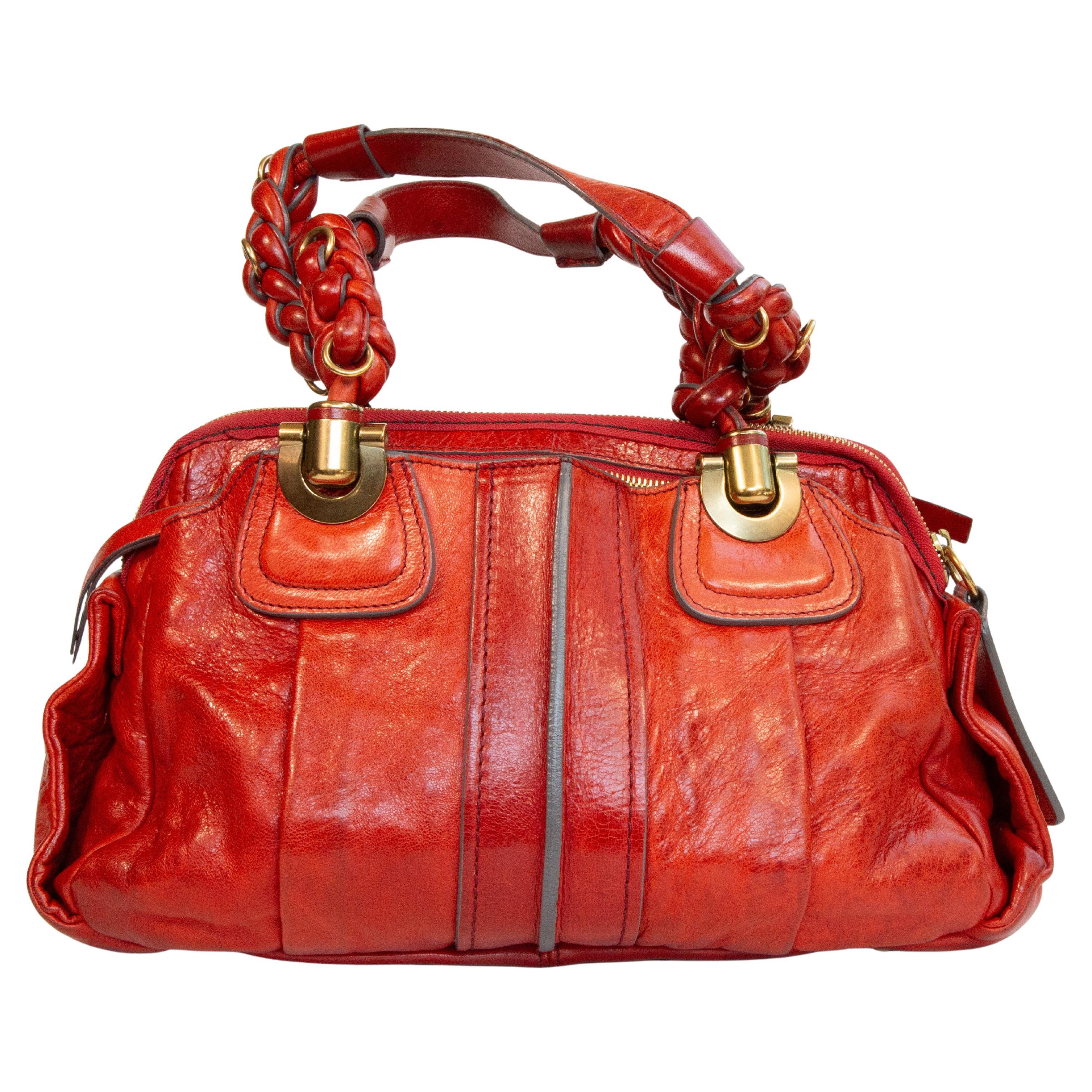 2000s Chloe Heloise Sac à bandoulière en cuir rouge