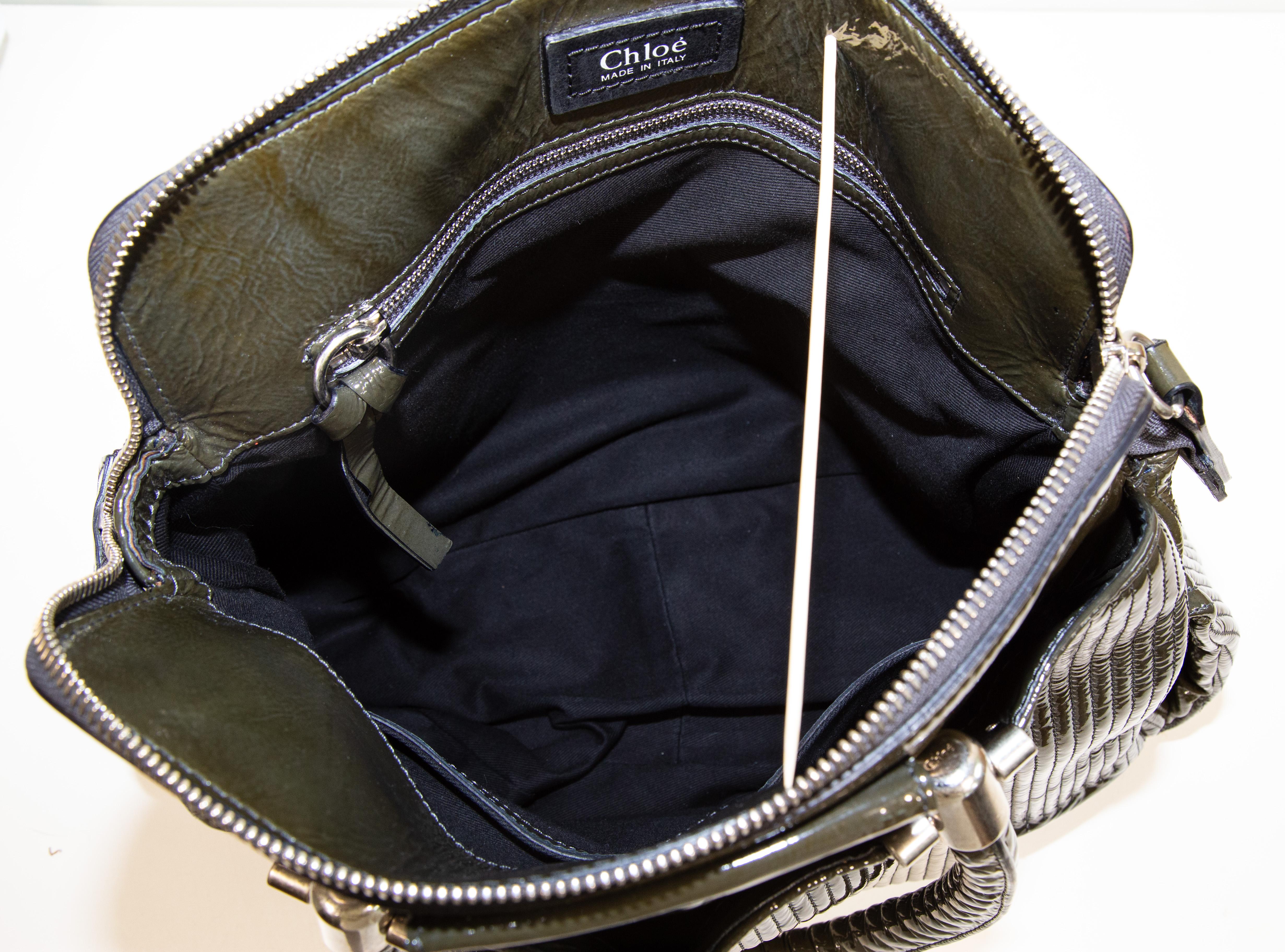 2000s Chloe Heloise Shoulder Bag in Green Patent Leather For Sale 5