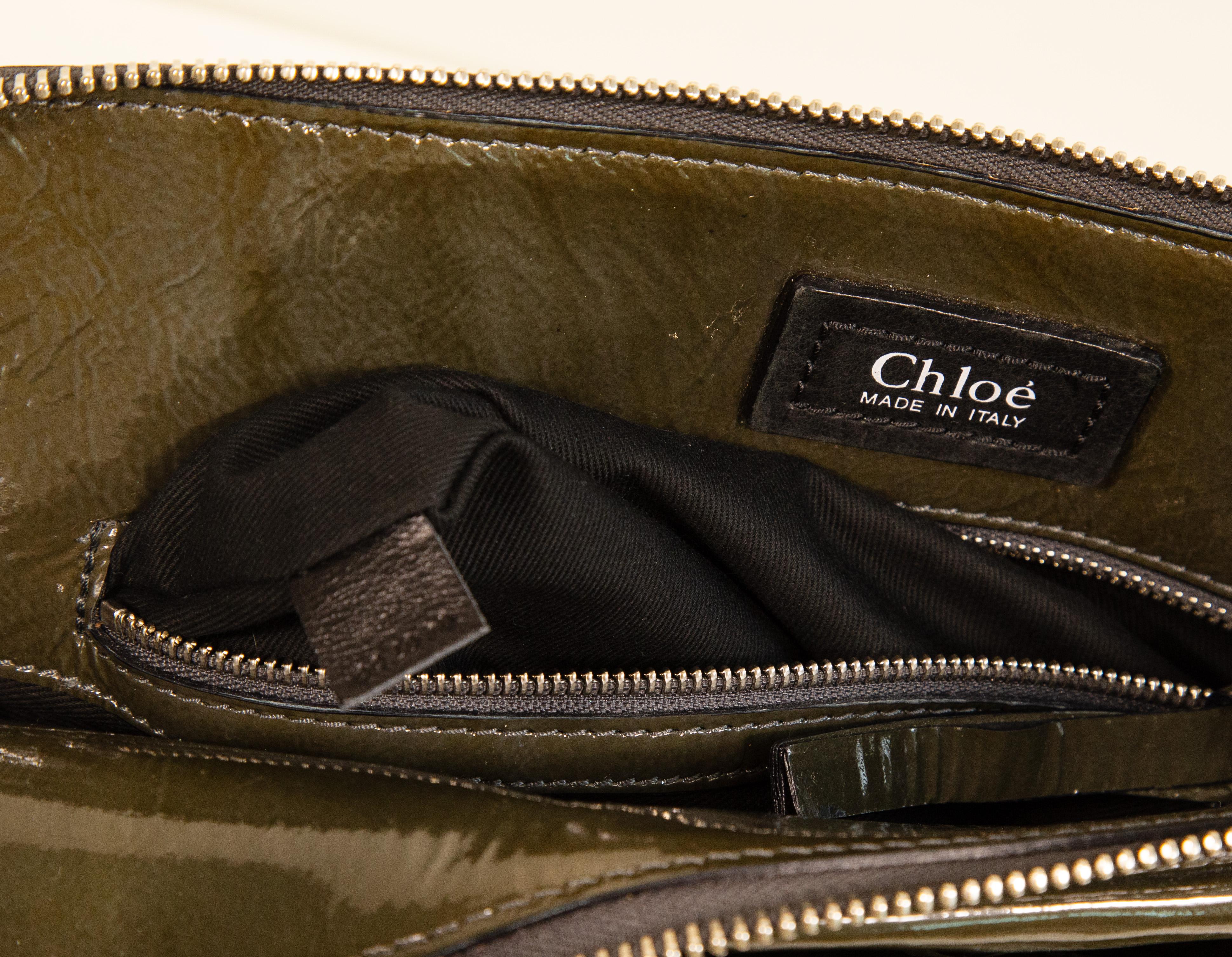 2000s Chloe Heloise Shoulder Bag in Green Patent Leather For Sale 6