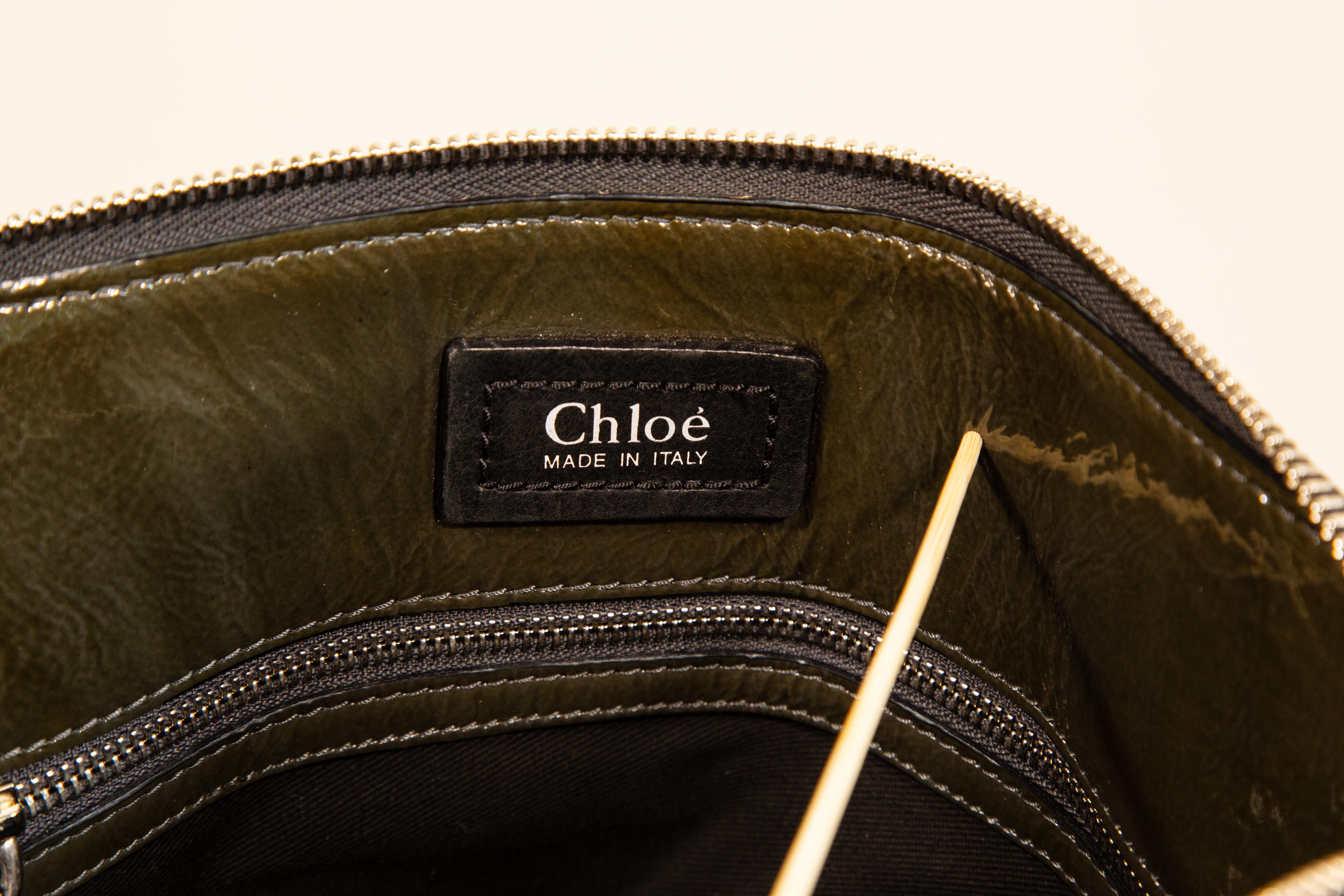 2000s Chloe Heloise Shoulder Bag in Green Patent Leather For Sale 7