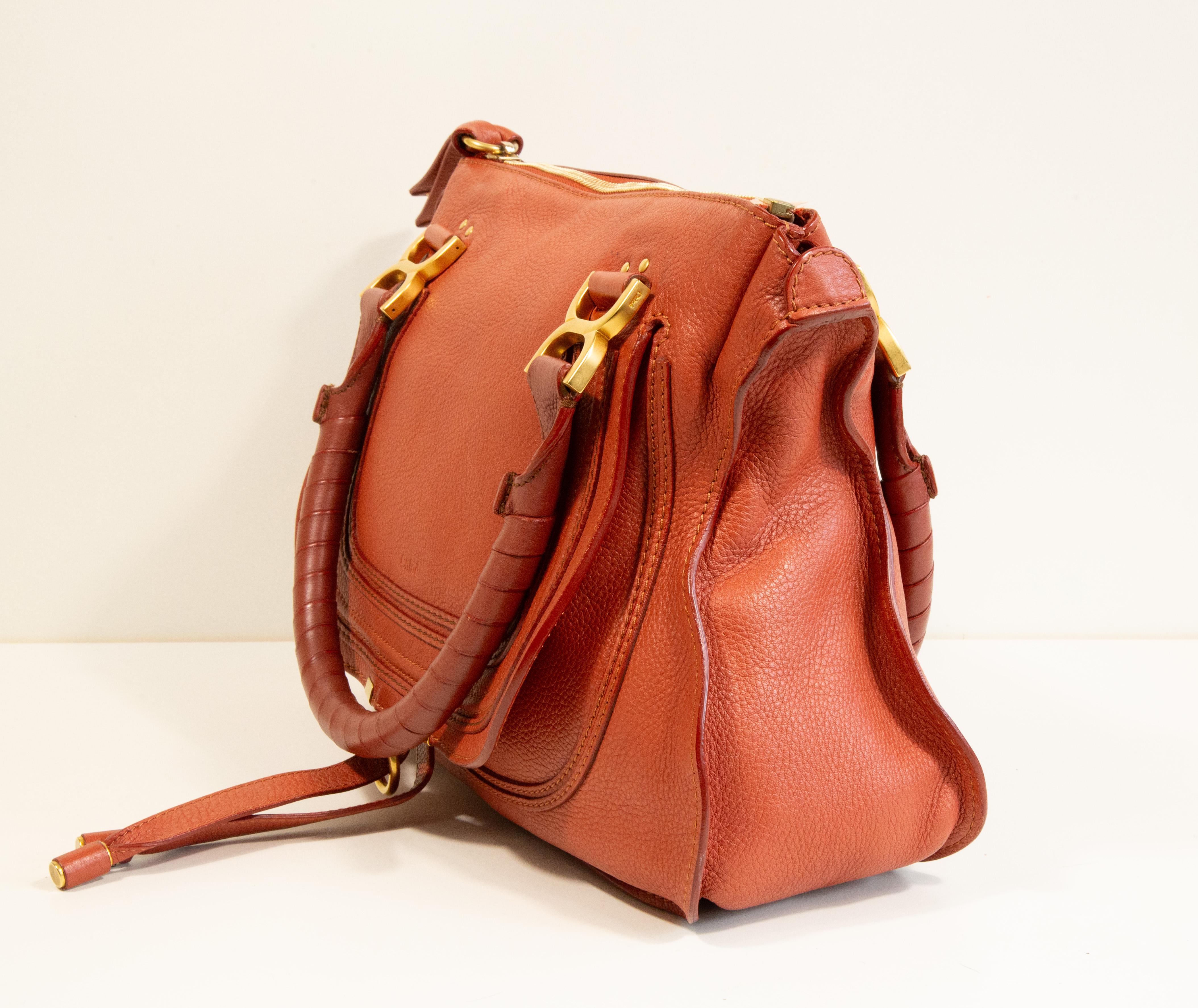 2000s Chloe Marcie Shoulder Bag/Top Handle Bag in Red/Orange Leather For Sale 6