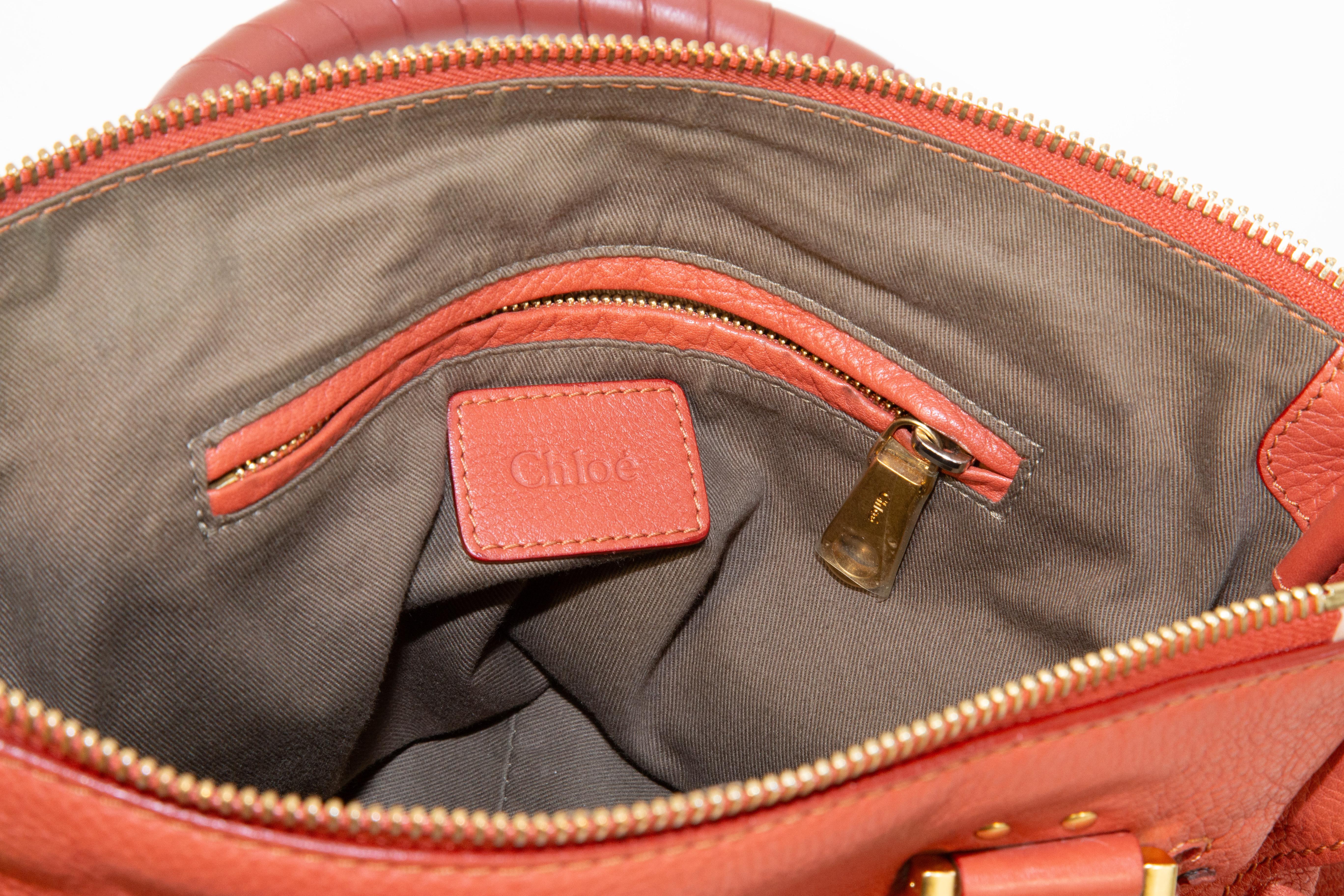 2000s Chloe Marcie Shoulder Bag/Top Handle Bag in Red/Orange Leather For Sale 8