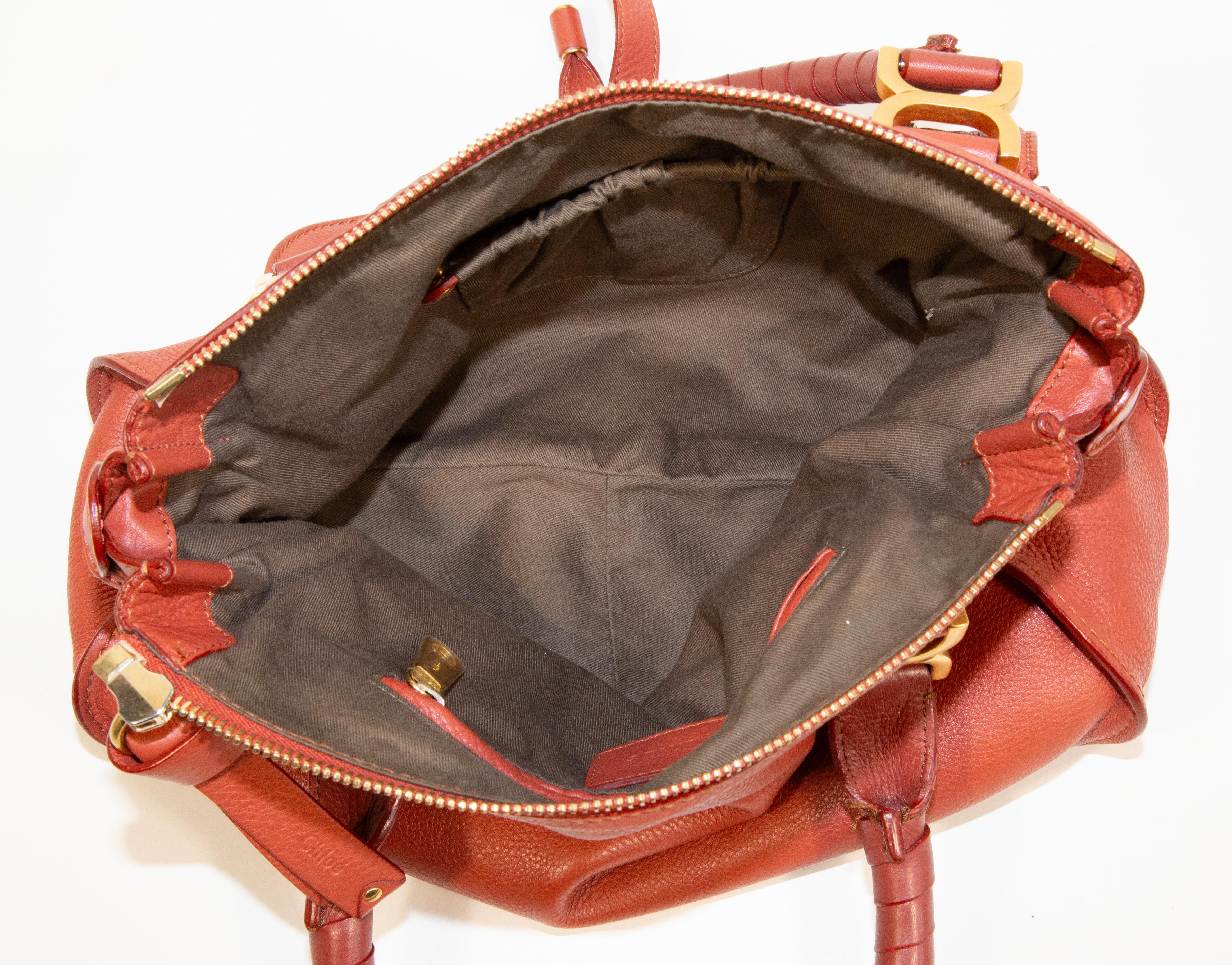 2000s Chloe Marcie Shoulder Bag/Top Handle Bag in Red/Orange Leather For Sale 9