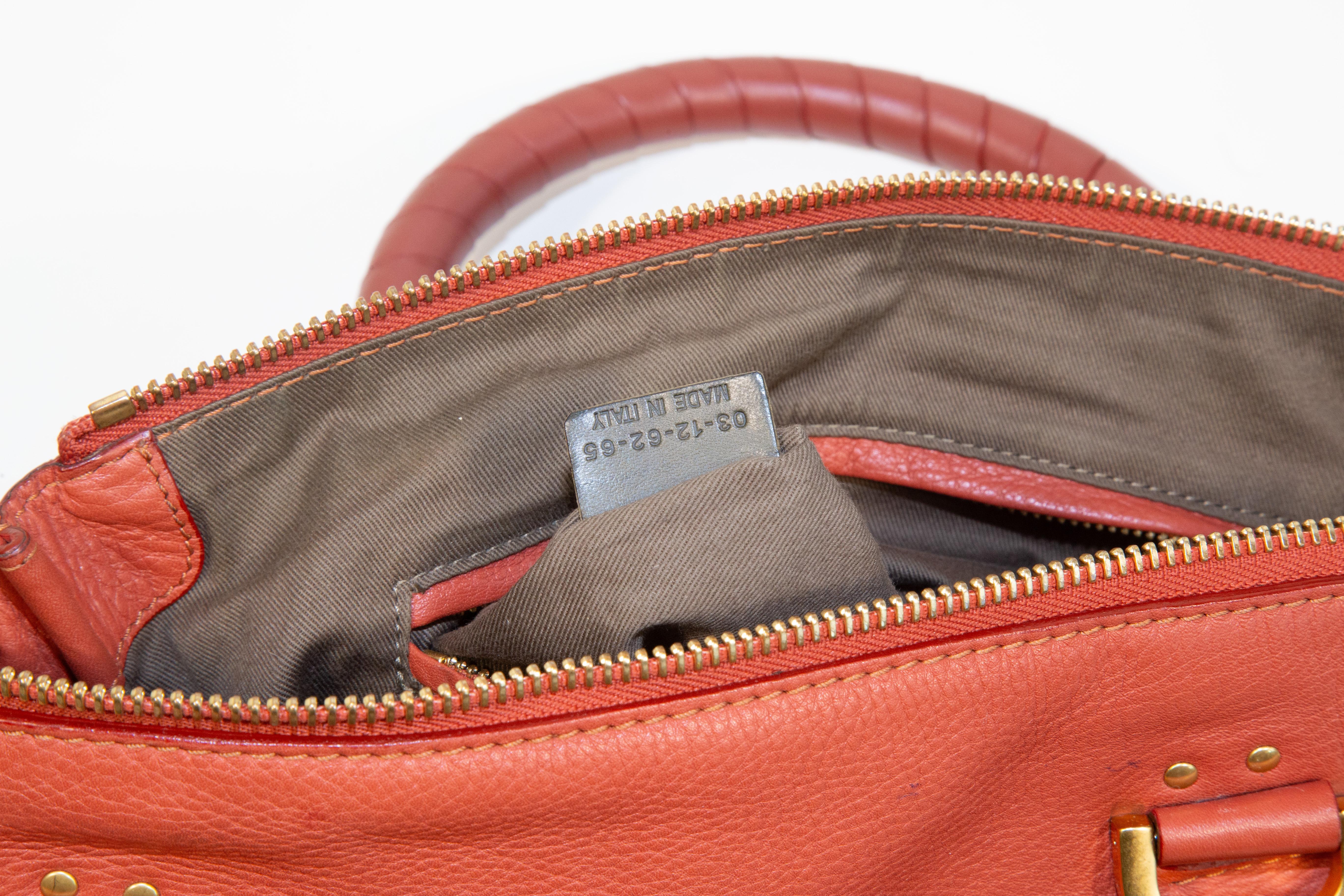 2000s Chloe Marcie Shoulder Bag/Top Handle Bag in Red/Orange Leather For Sale 10