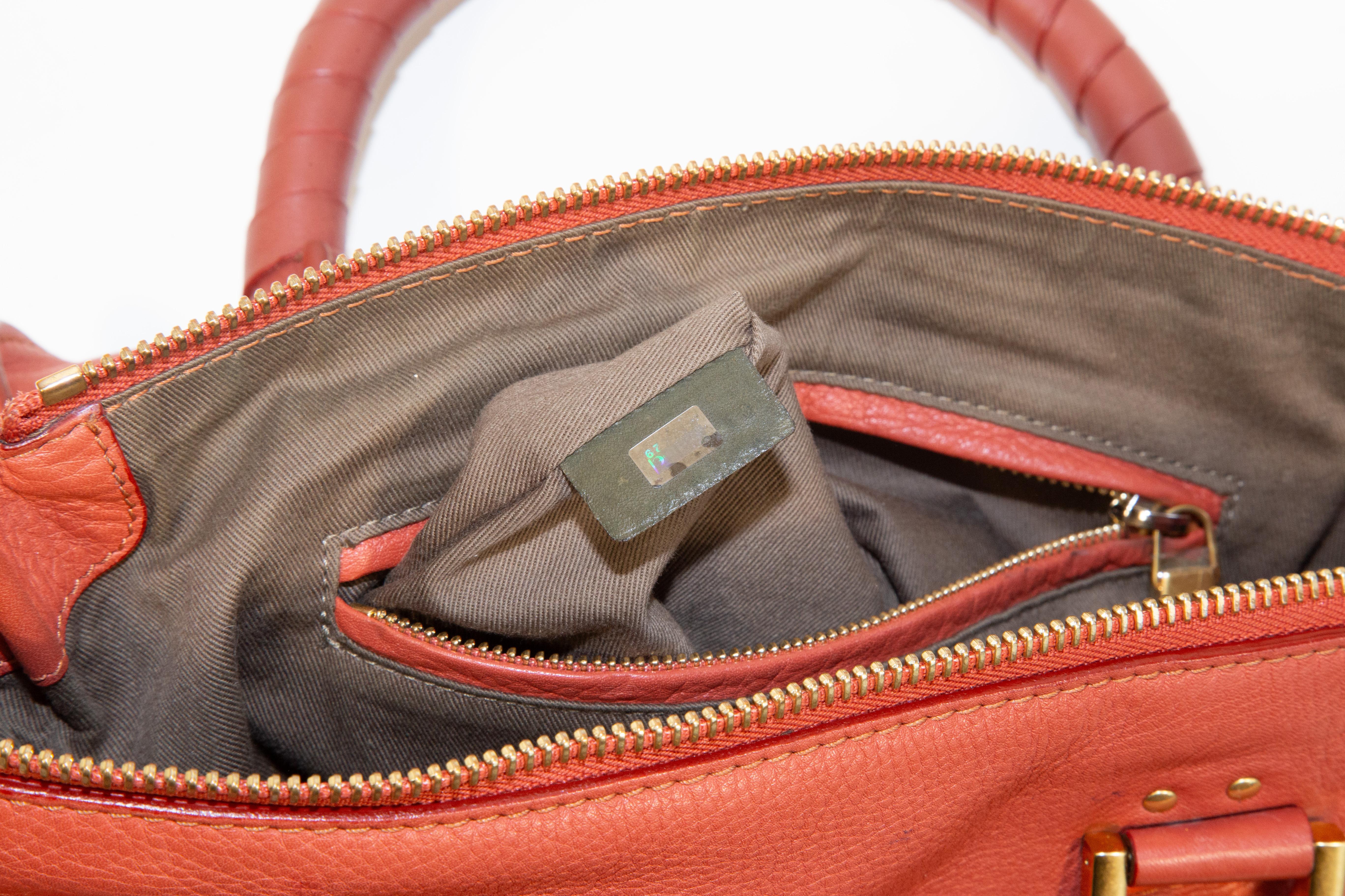 2000s Chloe Marcie Shoulder Bag/Top Handle Bag in Red/Orange Leather For Sale 11