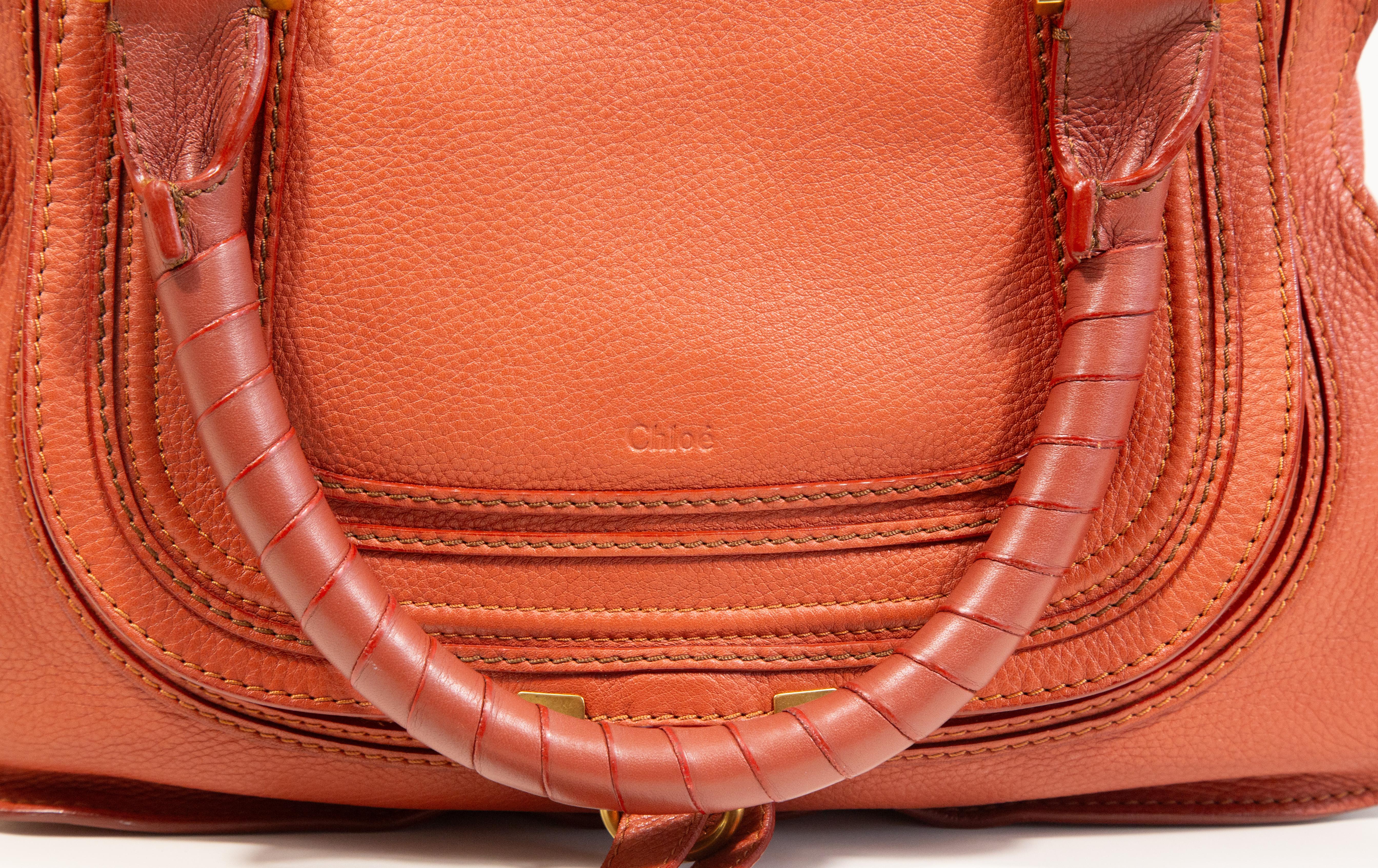 Women's or Men's 2000s Chloe Marcie Shoulder Bag/Top Handle Bag in Red/Orange Leather For Sale
