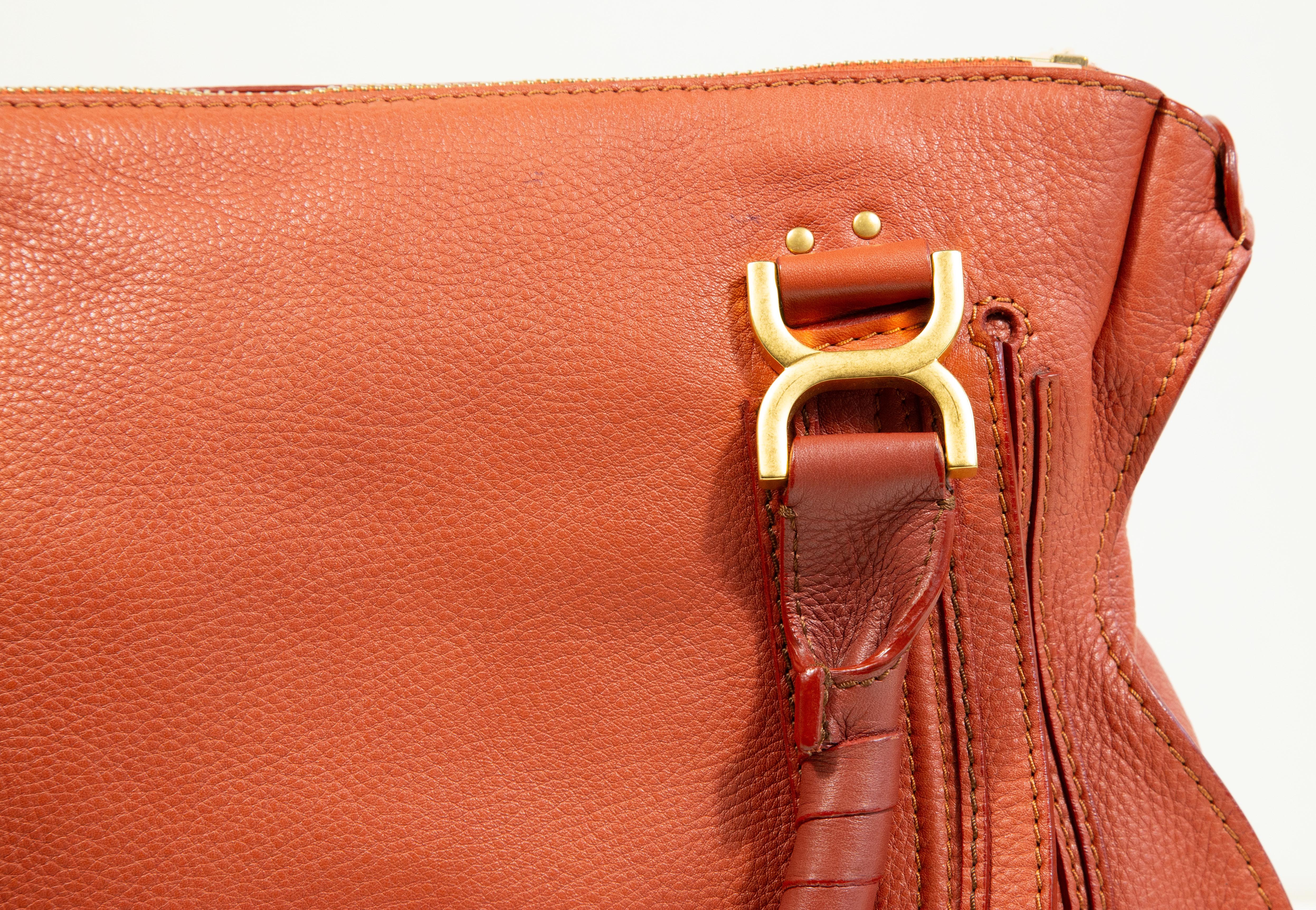 2000s Chloe Marcie Shoulder Bag/Top Handle Bag in Red/Orange Leather For Sale 1