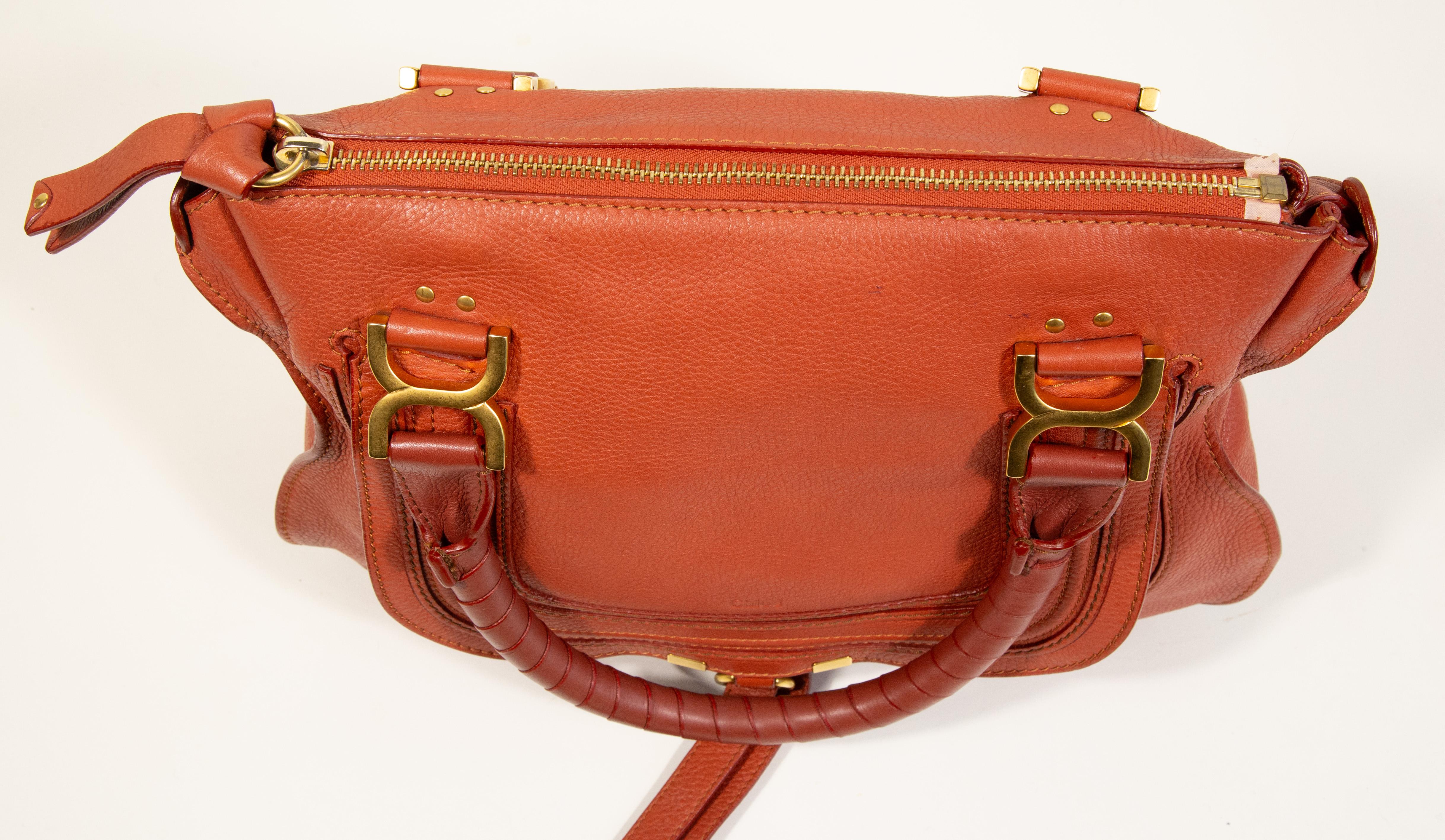 2000s Chloe Marcie Shoulder Bag/Top Handle Bag in Red/Orange Leather For Sale 2