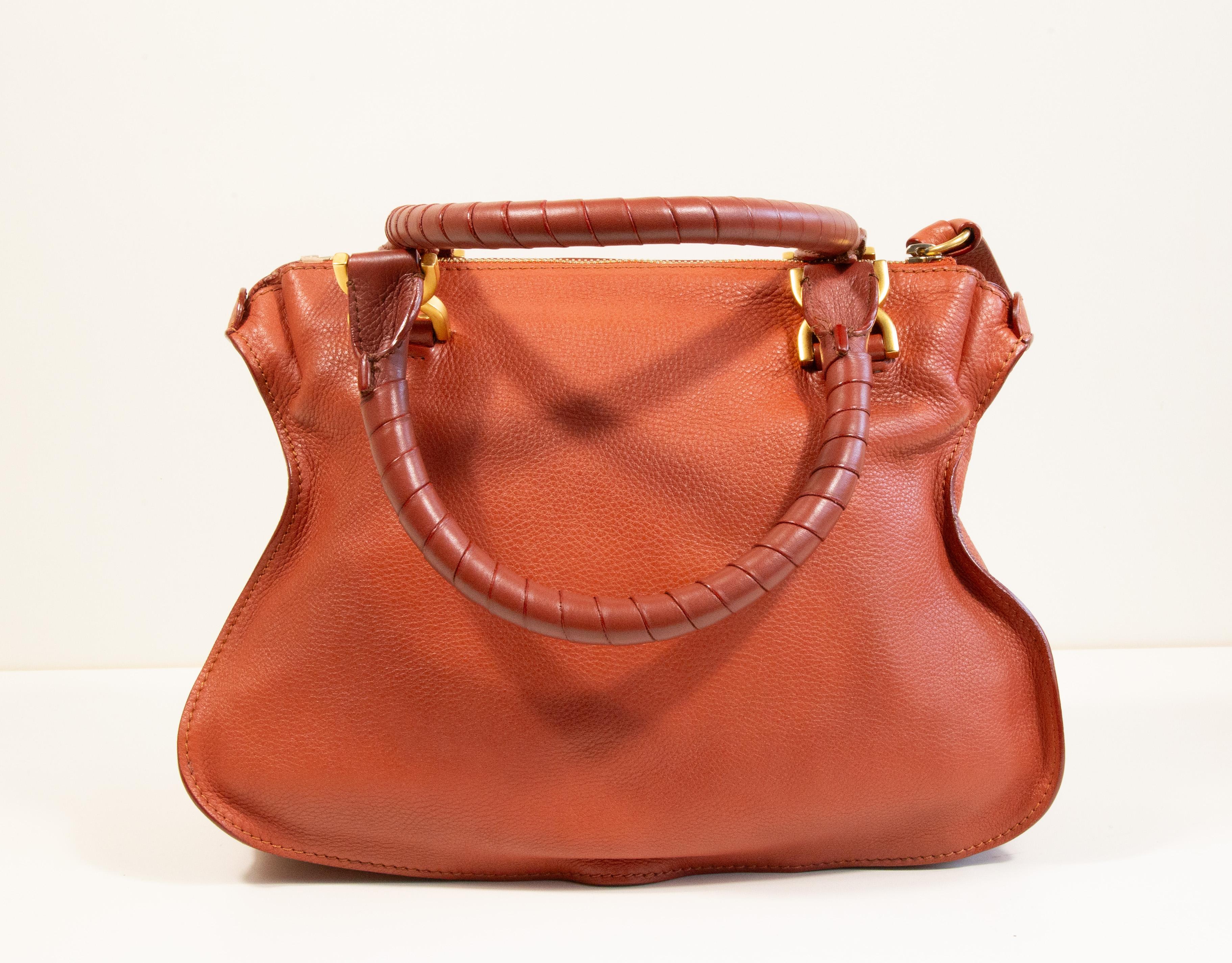 2000s Chloe Marcie Shoulder Bag/Top Handle Bag in Red/Orange Leather For Sale 3
