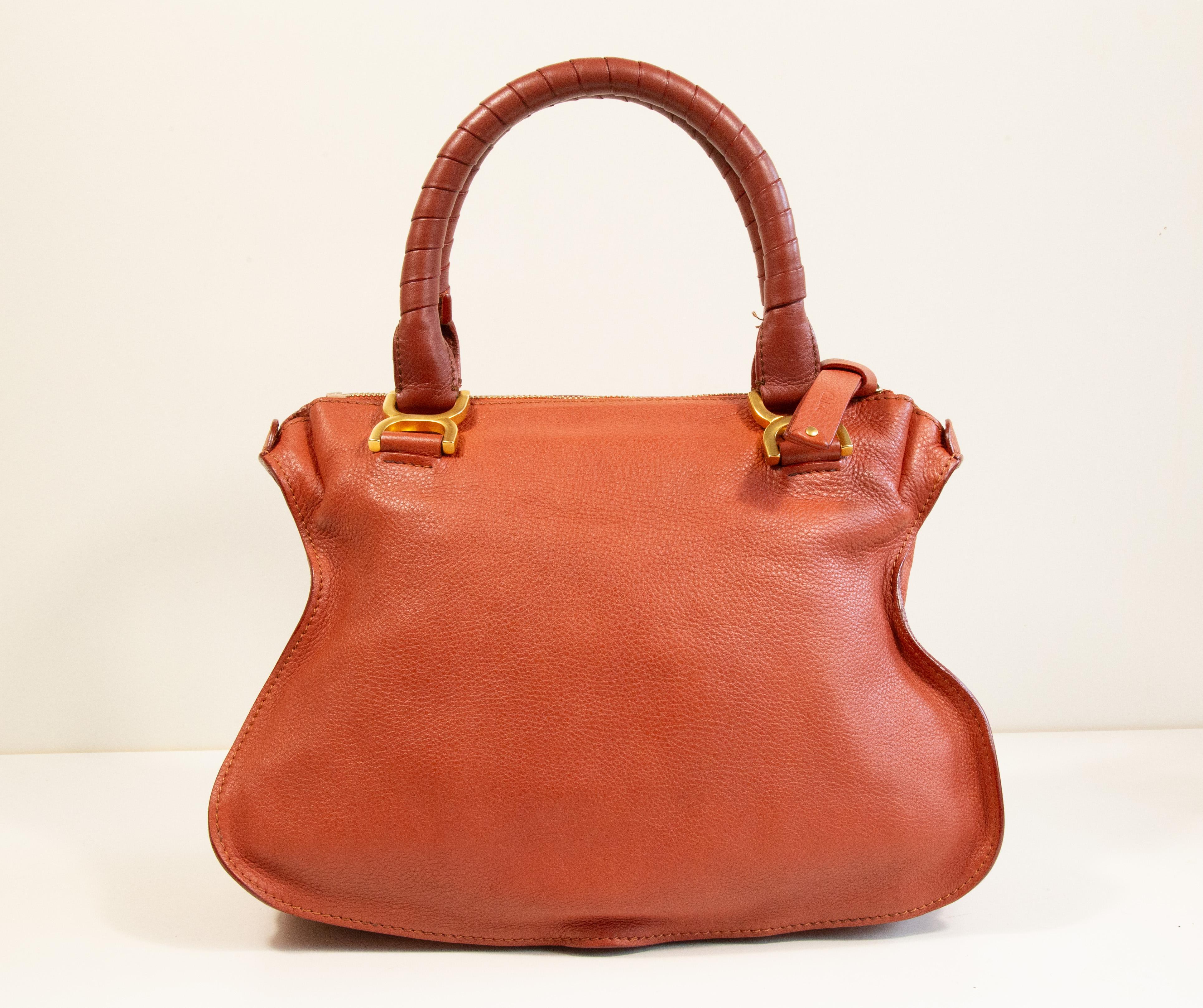 2000s Chloe Marcie Shoulder Bag/Top Handle Bag in Red/Orange Leather For Sale 4