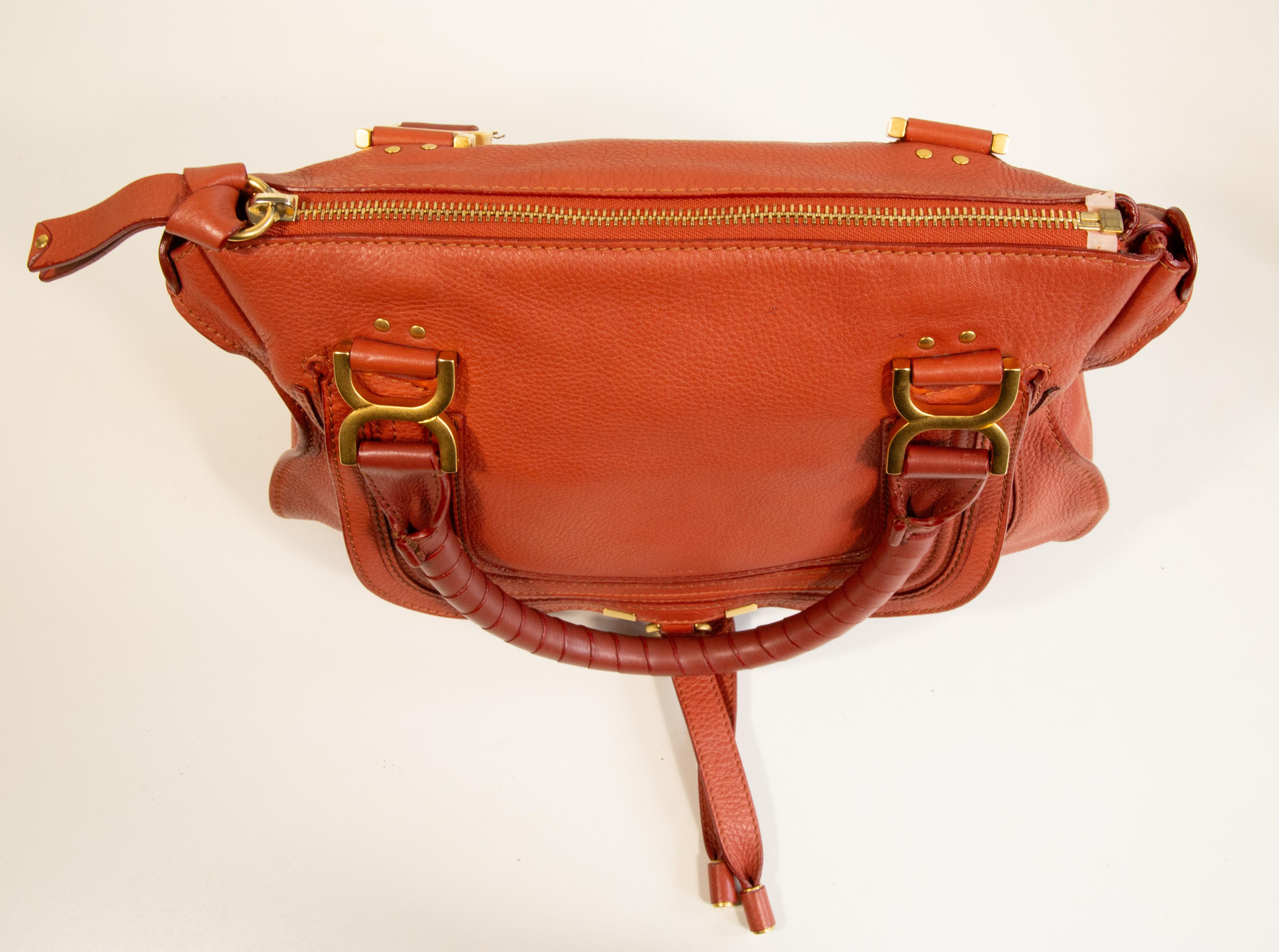 2000s Chloe Marcie Shoulder Bag/Top Handle Bag in Red/Orange Leather For Sale 5