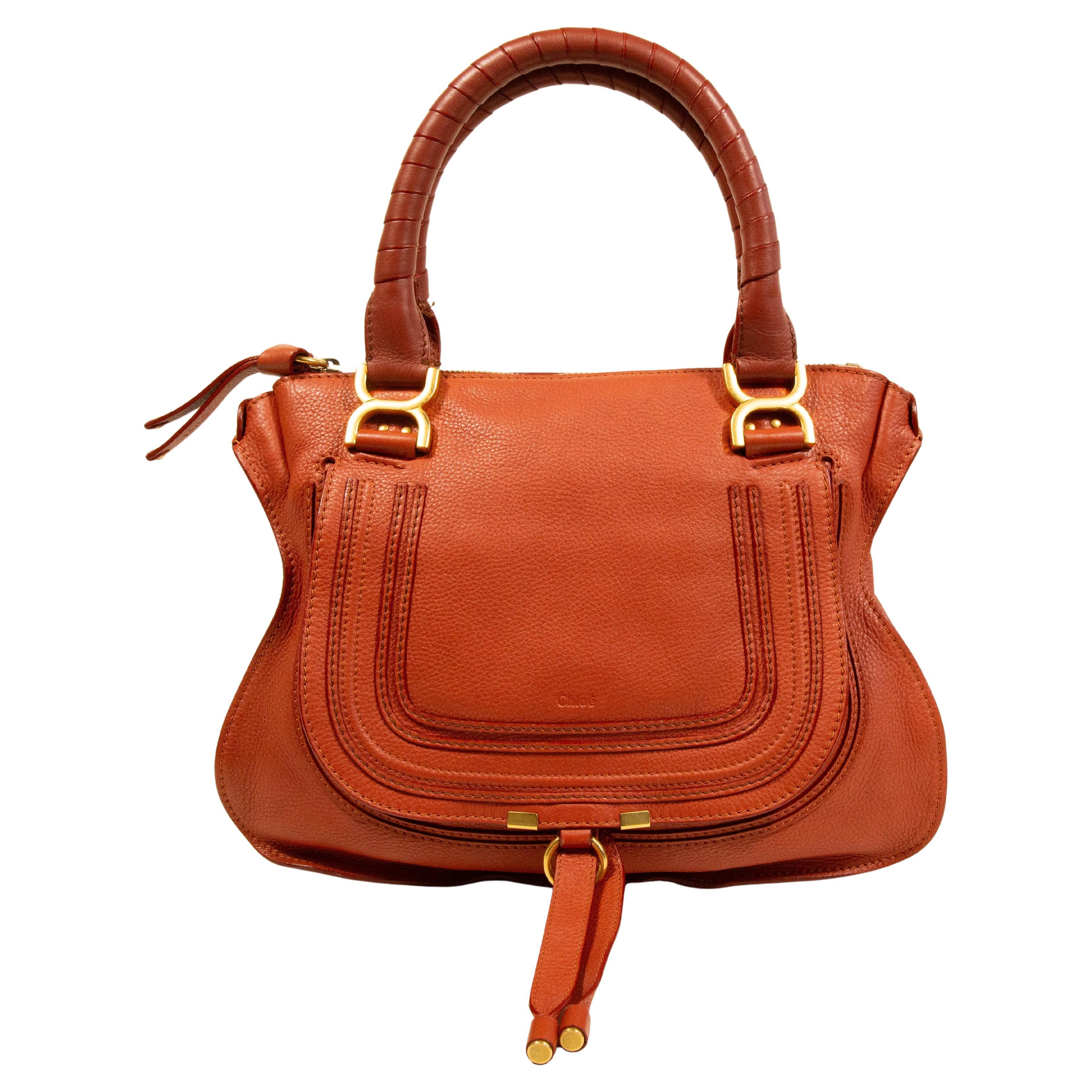 2000s Chloe Marcie Shoulder Bag/Top Handle Bag in Red/Orange Leather For Sale