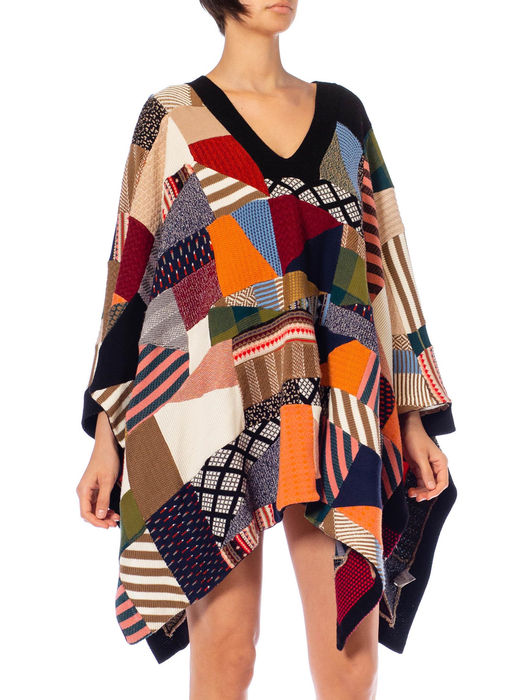 2000S Chloe Multicolor Wool Blend Knit Patchwork Quilt Poncho In Excellent Condition For Sale In New York, NY