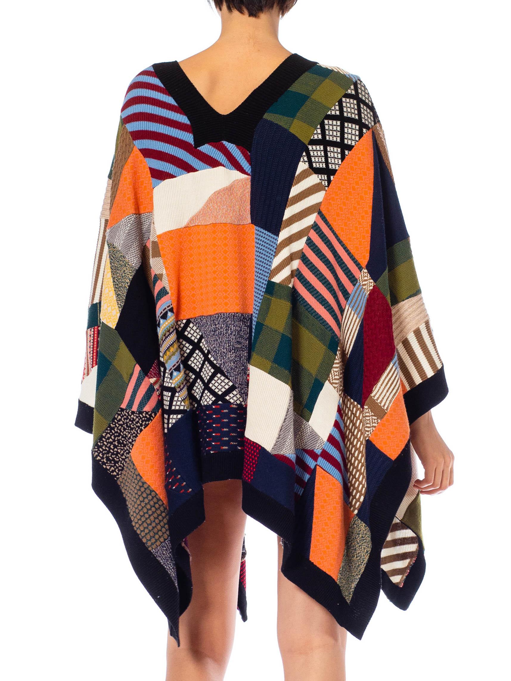 2000S Chloe Multicolor Wool Blend Knit Patchwork Quilt Poncho For Sale ...