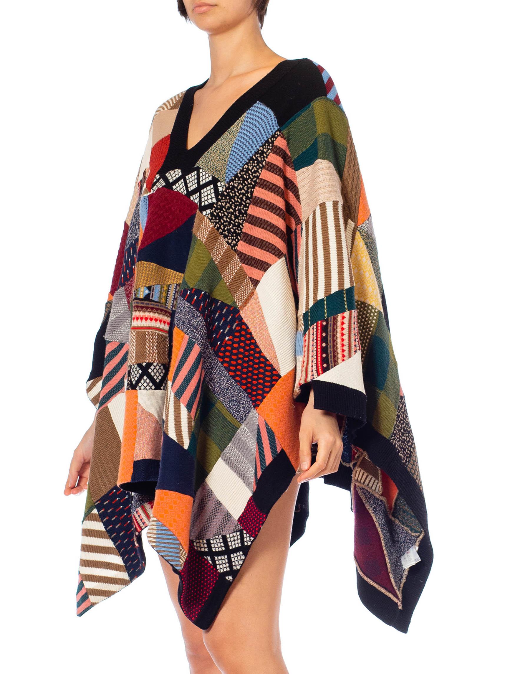 2000S Chloe Multicolor Wool Blend Knit Patchwork Quilt Poncho For Sale 1