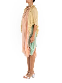 2000S Chloe Style Pink & Cream Pleated Silk Chiffon Oversized Butterfly Sleeve
