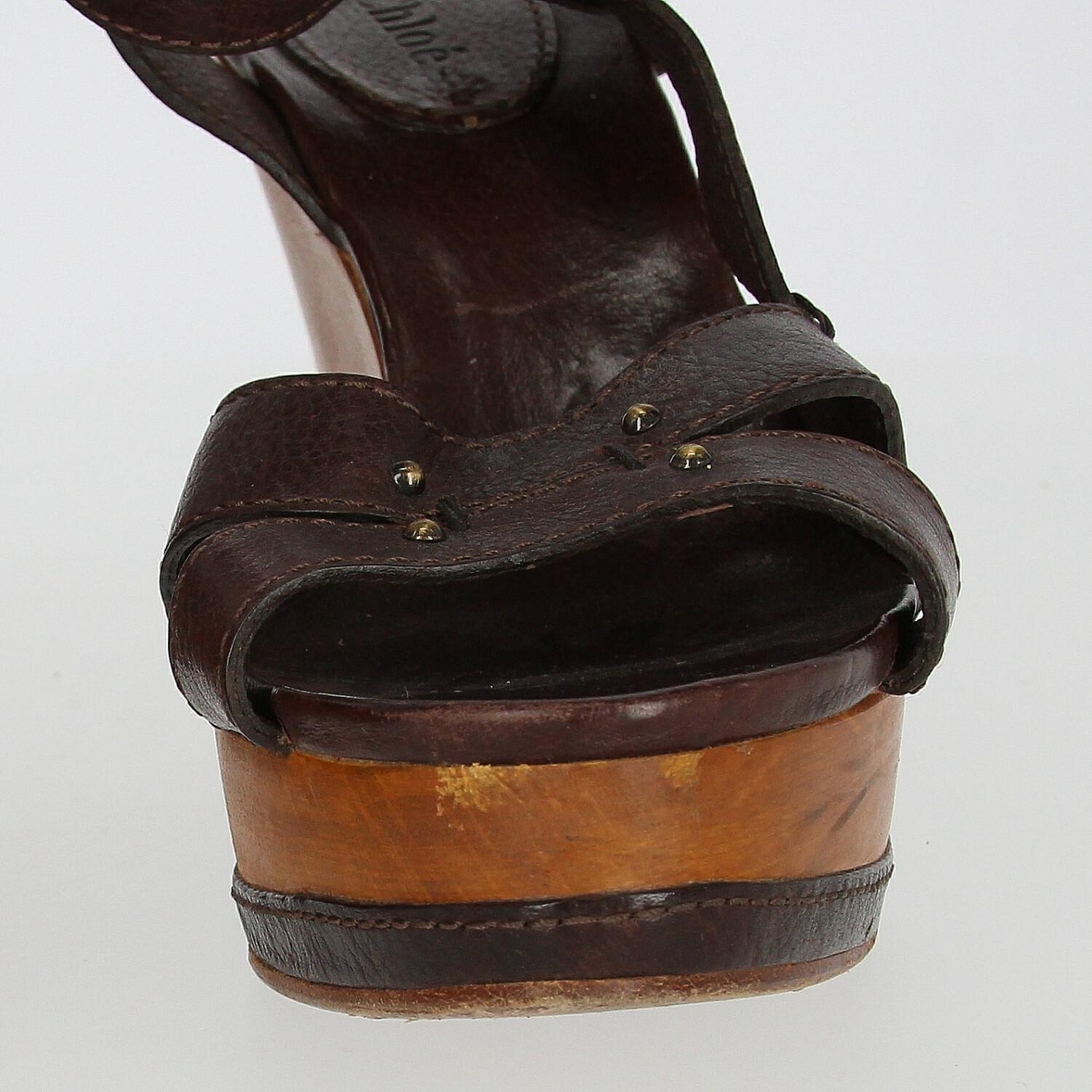 2000s Chloé Wood Wedge Sandals 2