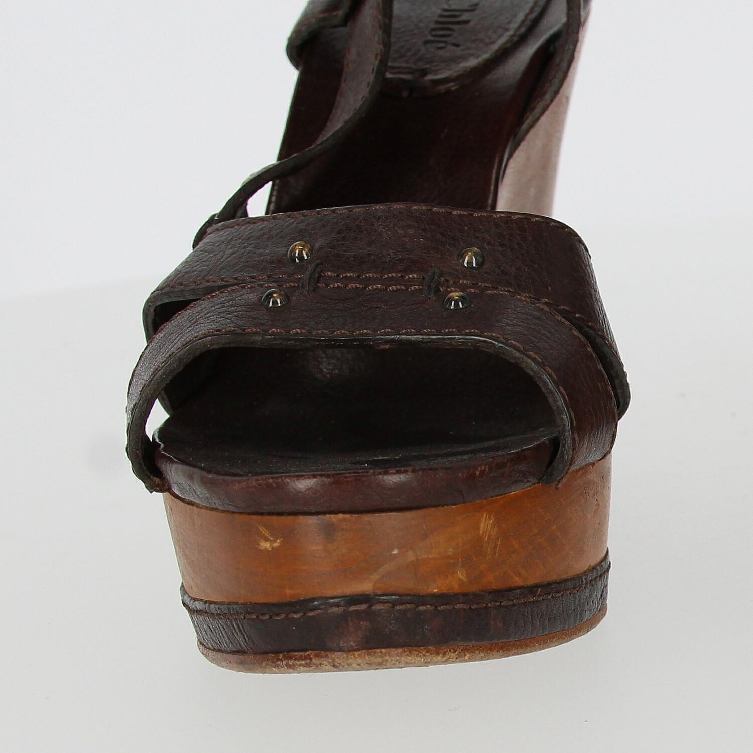 2000s Chloé Wood Wedge Sandals 1