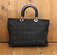 2000s CHRISTIAN DIOR Black Denim Lady Dior Tote Bag