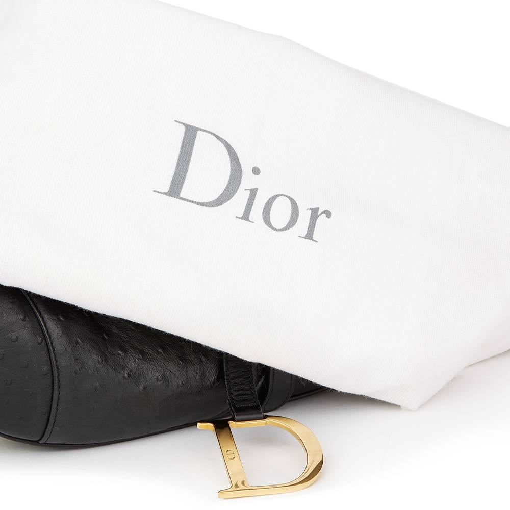 2000s Christian Dior Black Ostrich Leather Saddle Bag 3