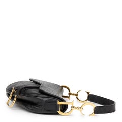 2000s Christian Dior Black Ostrich Leather Saddle Bag