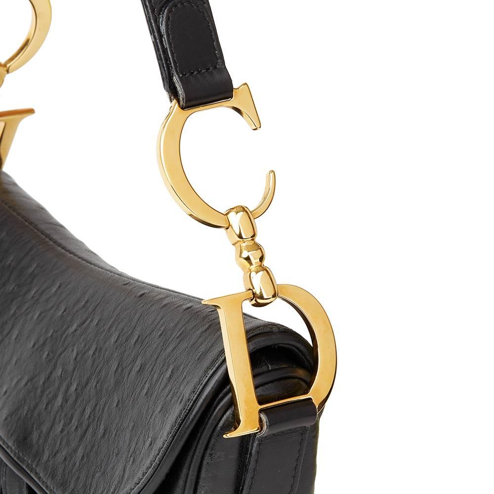 2000s Christian Dior Black Ostrich Leather Saddle Bag In Excellent Condition In Bishop's Stortford, Hertfordshire