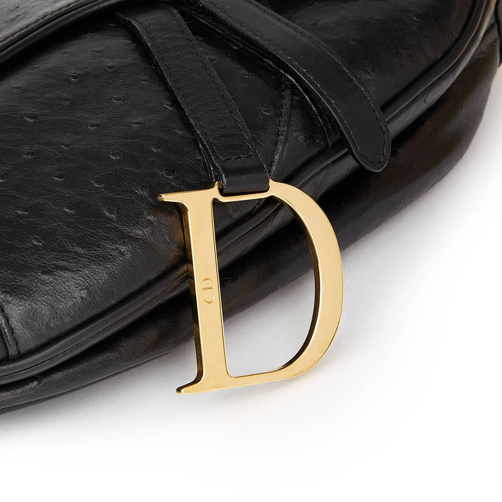 Women's 2000s Christian Dior Black Ostrich Leather Saddle Bag