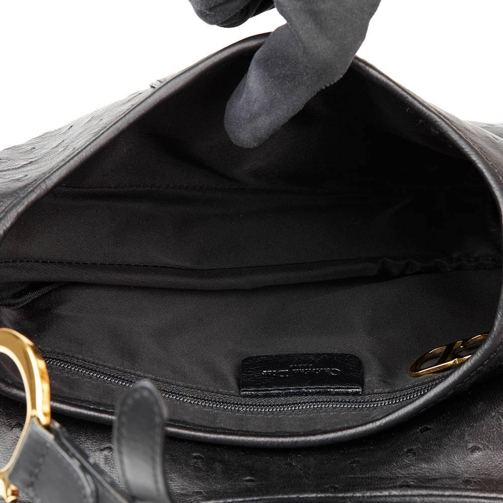 2000s Christian Dior Black Ostrich Leather Saddle Bag 2
