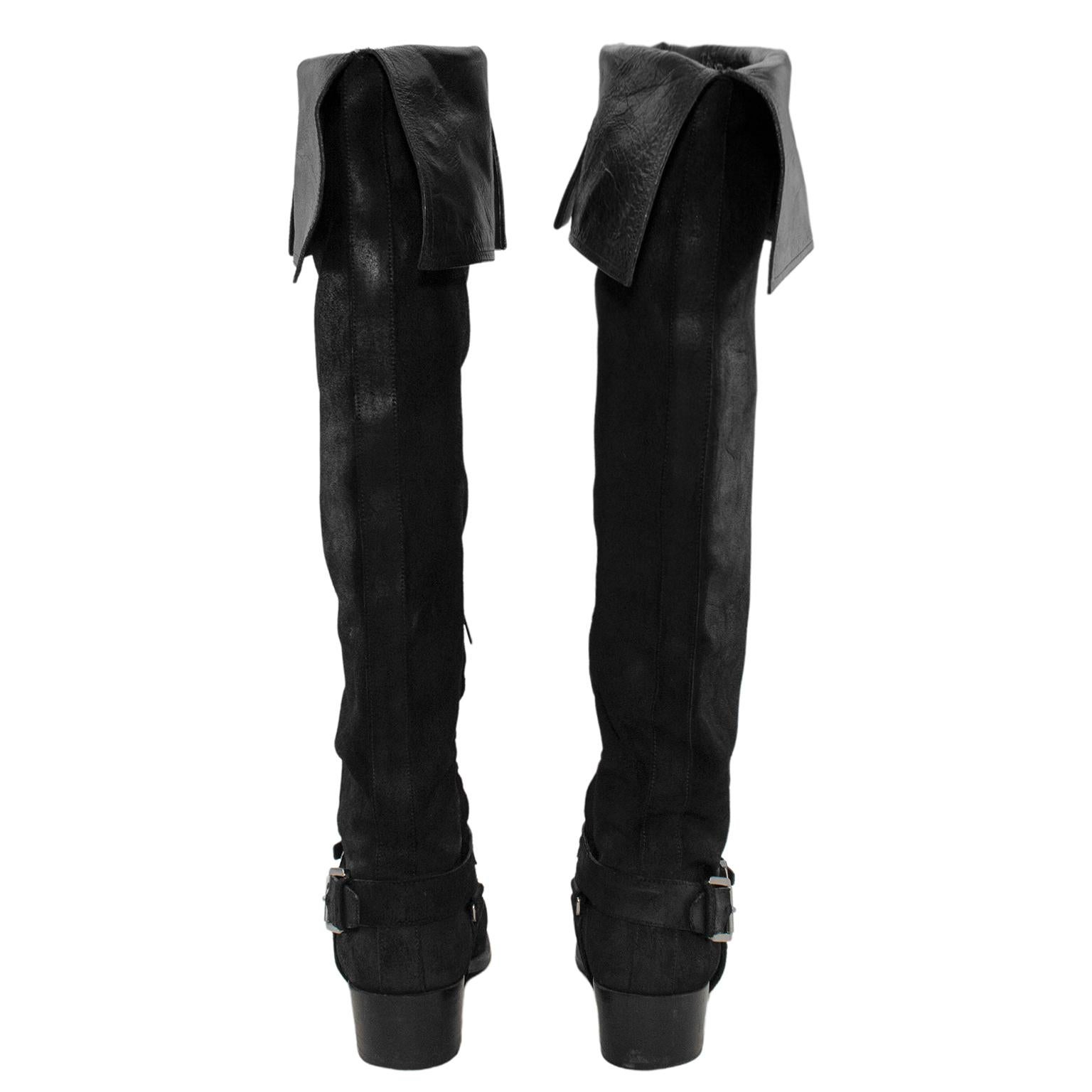 Noir 2000's Christian Dior Black Suede Over-the-knee Boots en vente