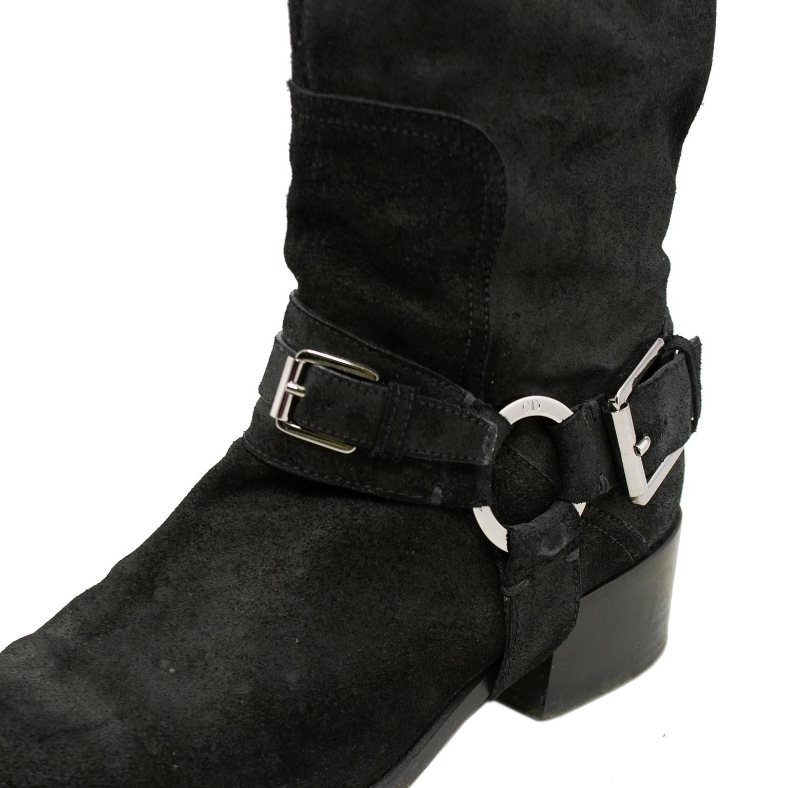 Women's or Men's 2000's Christian Dior Black Suede Over-the-knee Boots For Sale