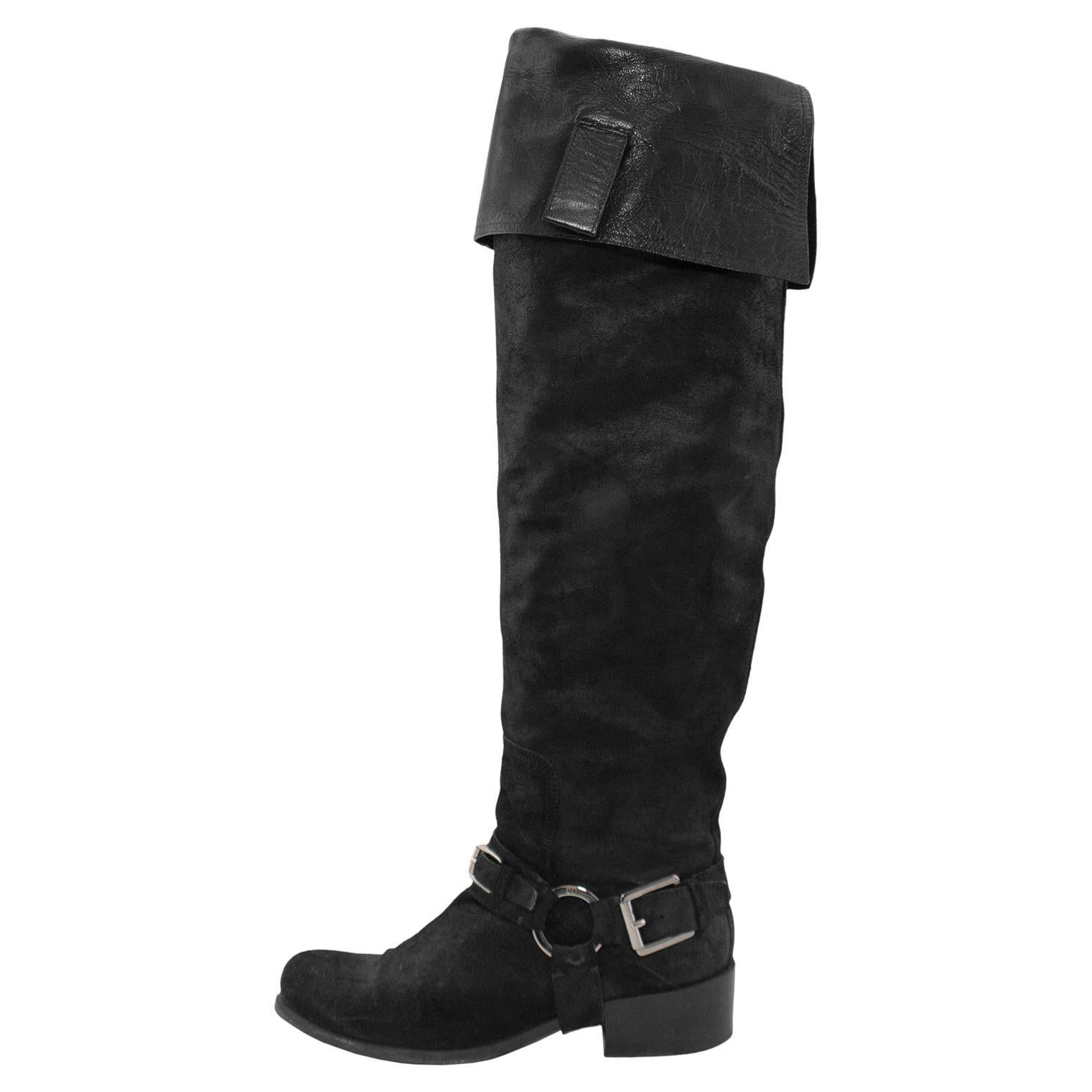 2000's Christian Dior Black Suede Over-the-knee Boots For Sale