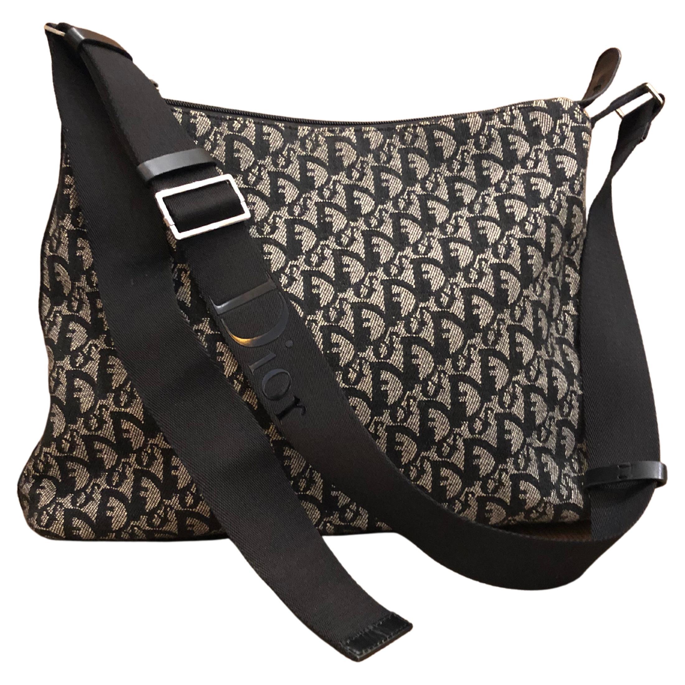 2000er CHRISTIAN DIOR Schwarze Trotter-Jacquard Messenger-Umhängetasche