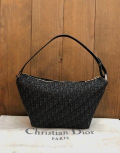 2000s Vintage CHRISTIAN DIOR Trotter Jacquard Pouch Handbag Black
