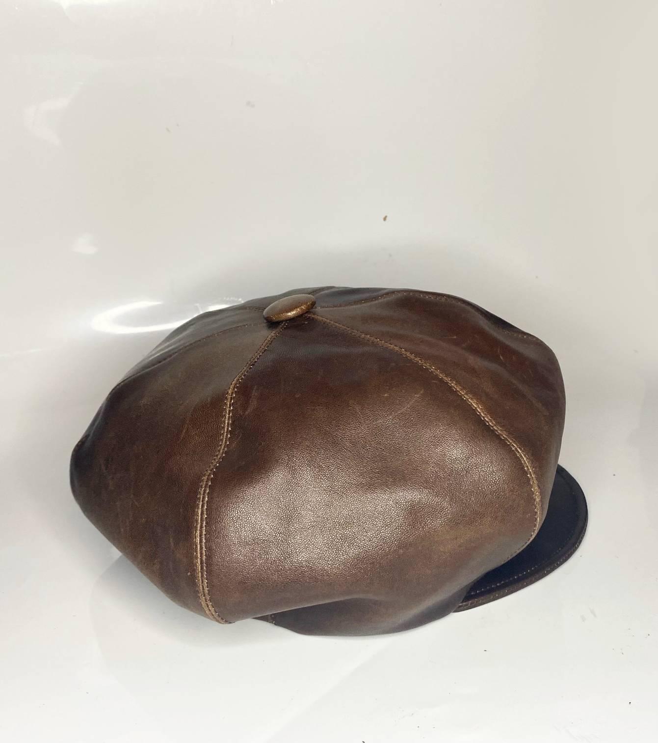2000s Christian Dior Brown Leather Flat Cap In Good Condition In London, GB