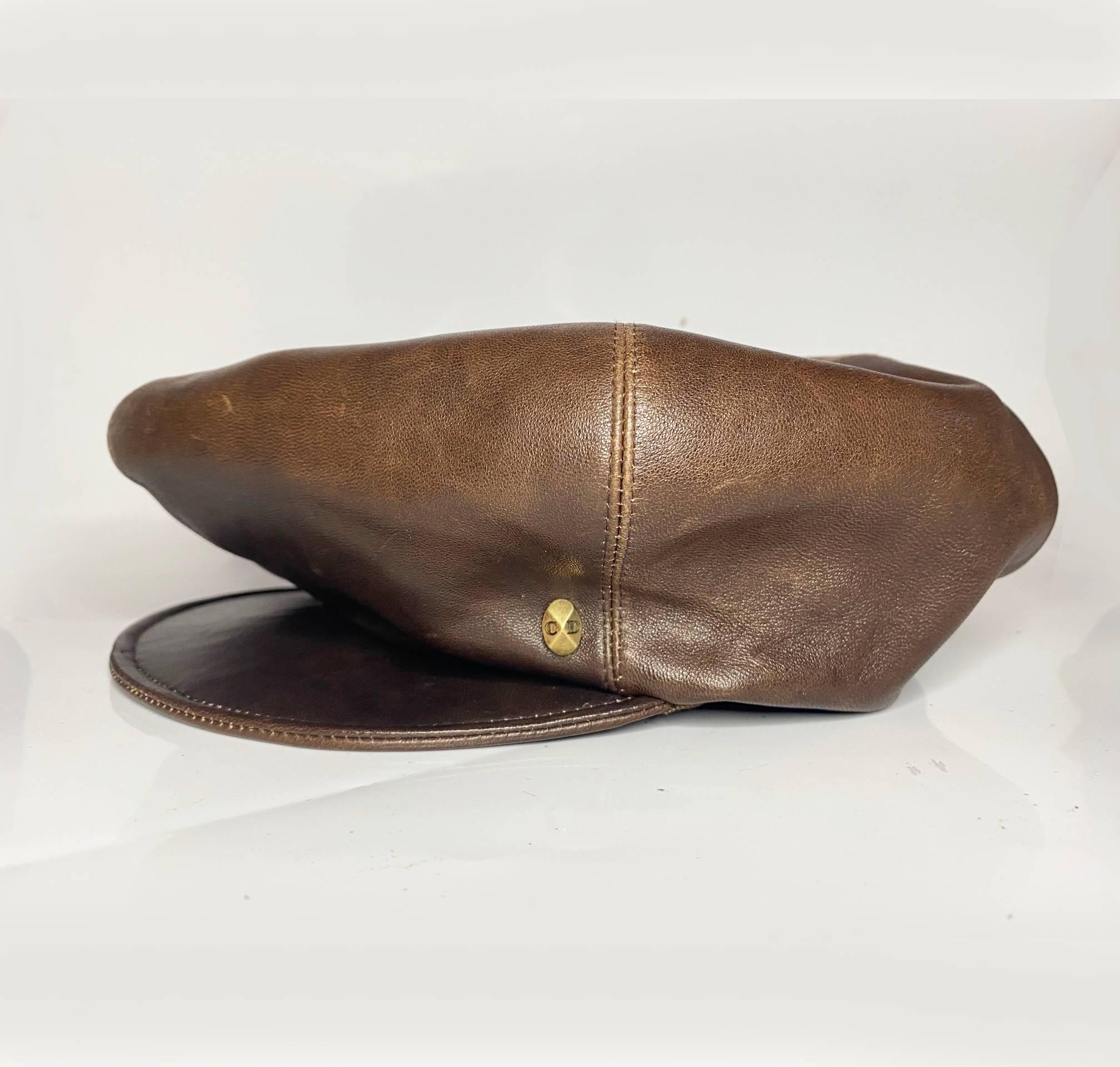 Women's or Men's 2000s Christian Dior Brown Leather Flat Cap