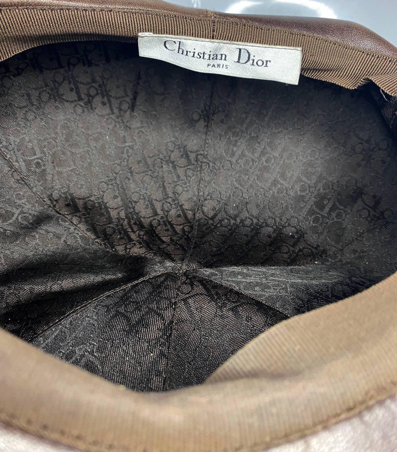 2000s Christian Dior Brown Leather Flat Cap 2