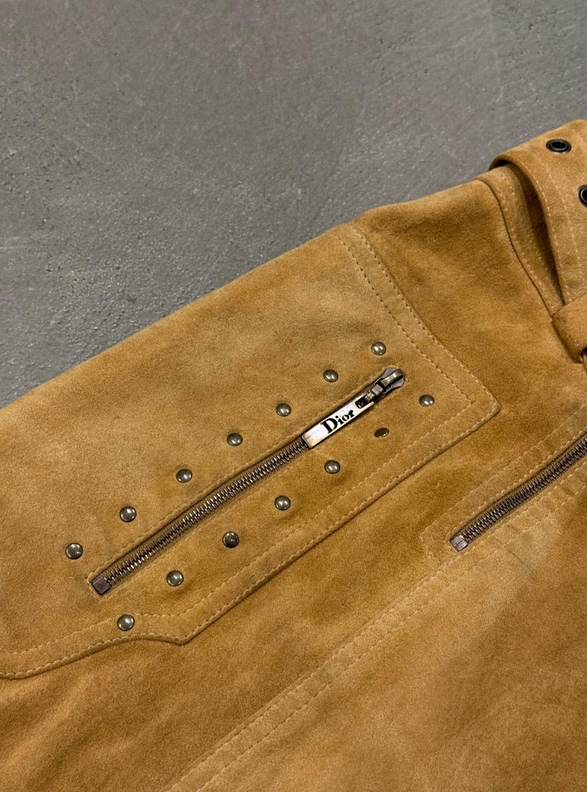 Brown 2000s Christian Dior by Galliano sueade zipper skirt For Sale