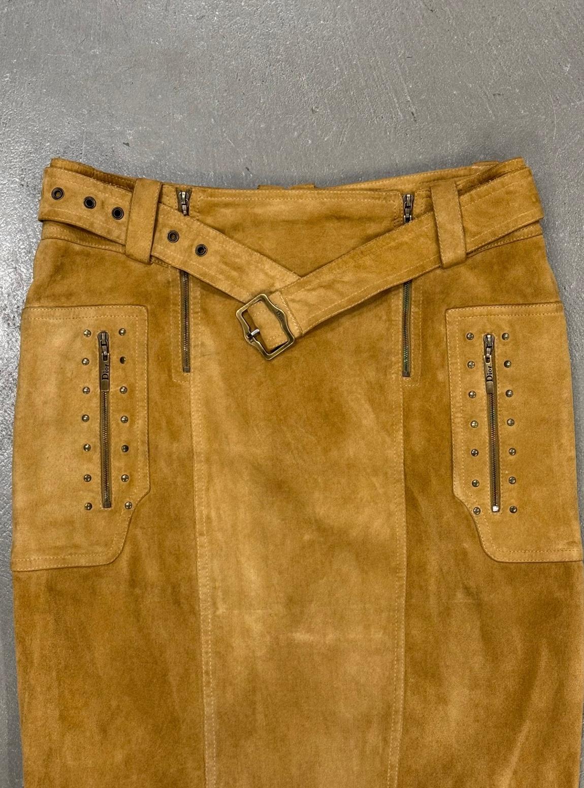 Women's 2000s Christian Dior by Galliano sueade zipper skirt For Sale