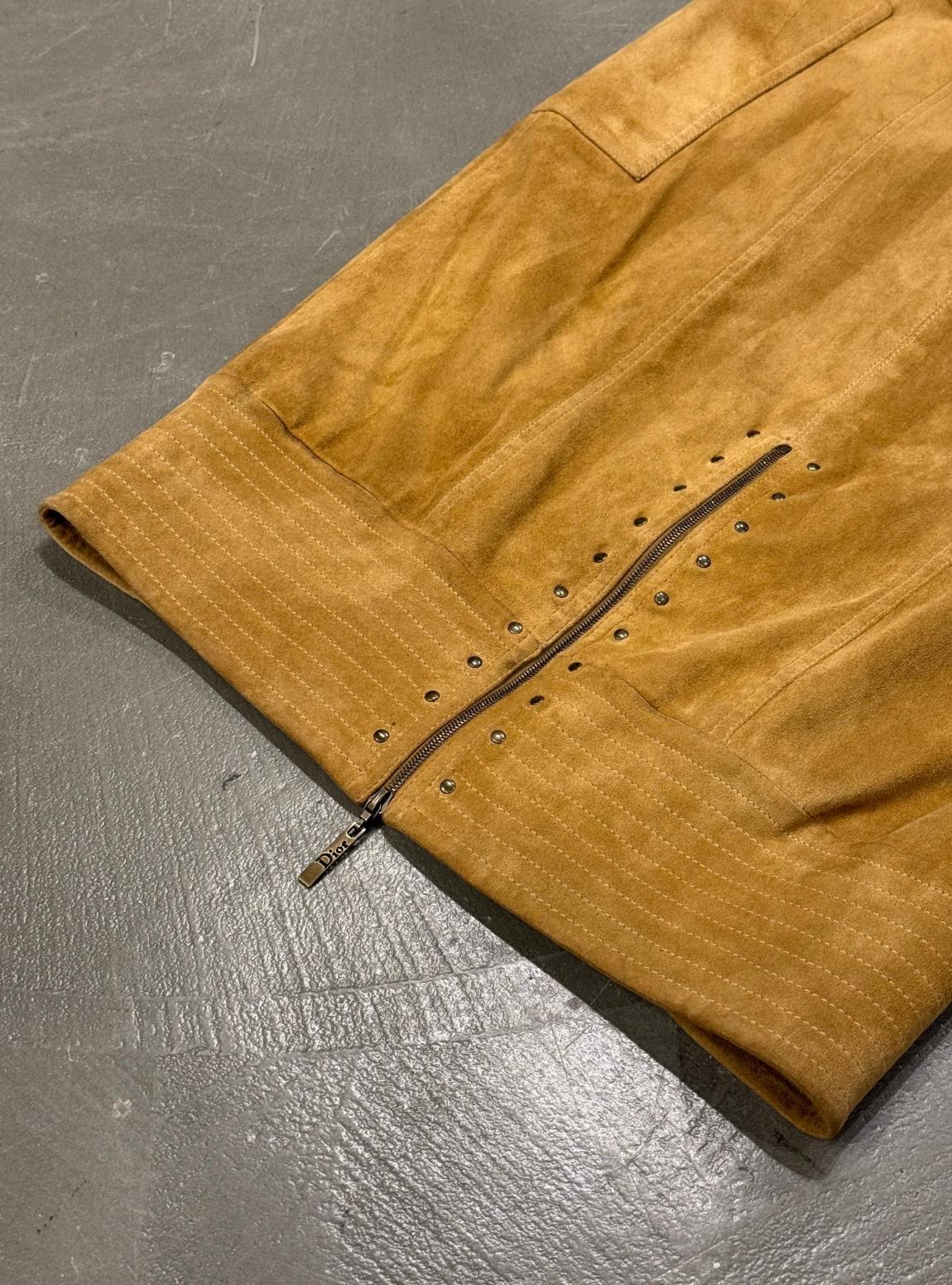 2000s Christian Dior by Galliano sueade zipper skirt For Sale 1