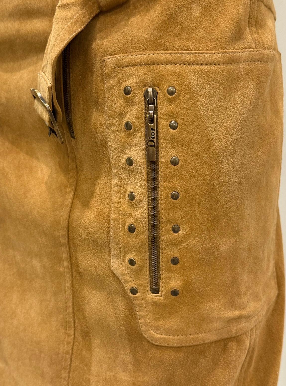 2000s Christian Dior by Galliano sueade zipper skirt For Sale 3